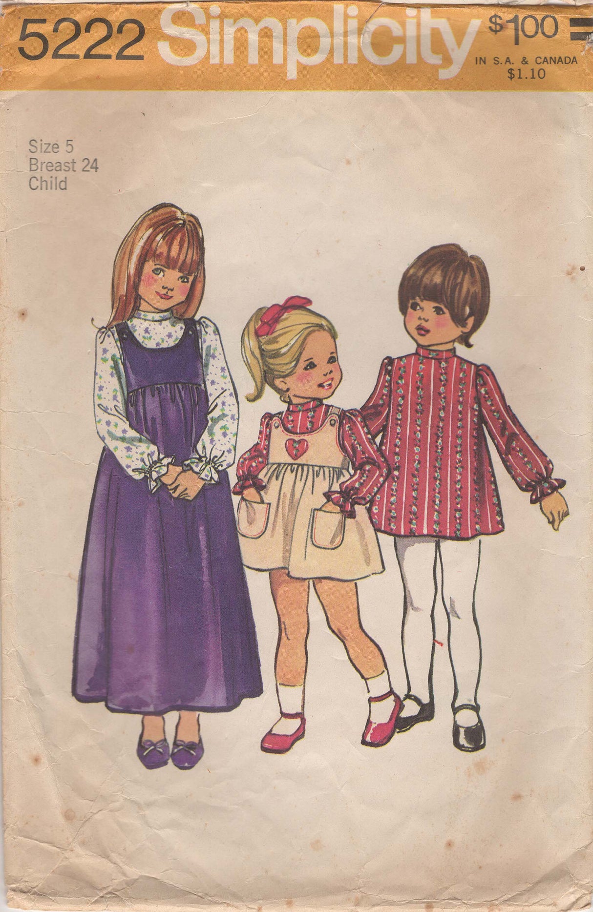 1970's Simplicity Child's Jumper in Two Lengths and Dress Pattern - Chest 24" - No. 5222