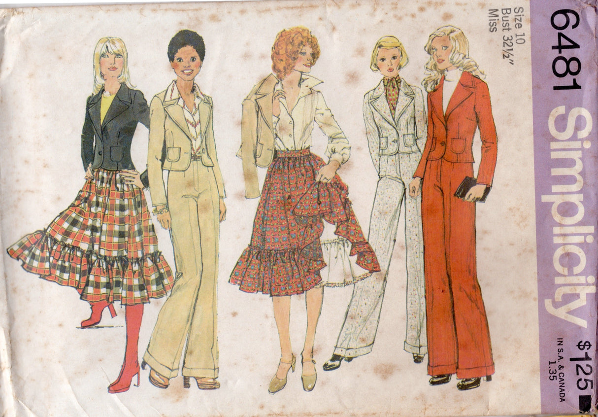 1970's Simplicity Unlined Jacket, Pants, Skirt and Petticoat Pattern - Bust 32.5" - No. 6481