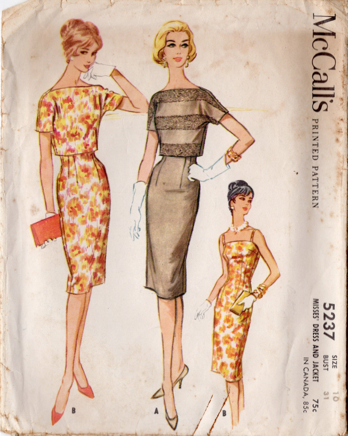 1950's McCall's One Piece Sheath Dress and Bolero Jacket Pattern - Bust 31" - No. 5237