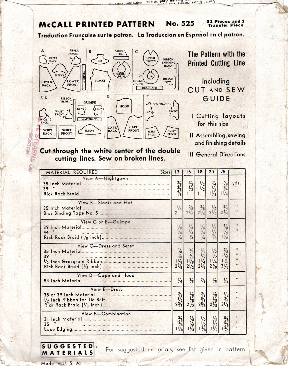1930's McCall Shirley Temple Doll Clothes Wardrobe Pattern - 13" doll - No. 525
