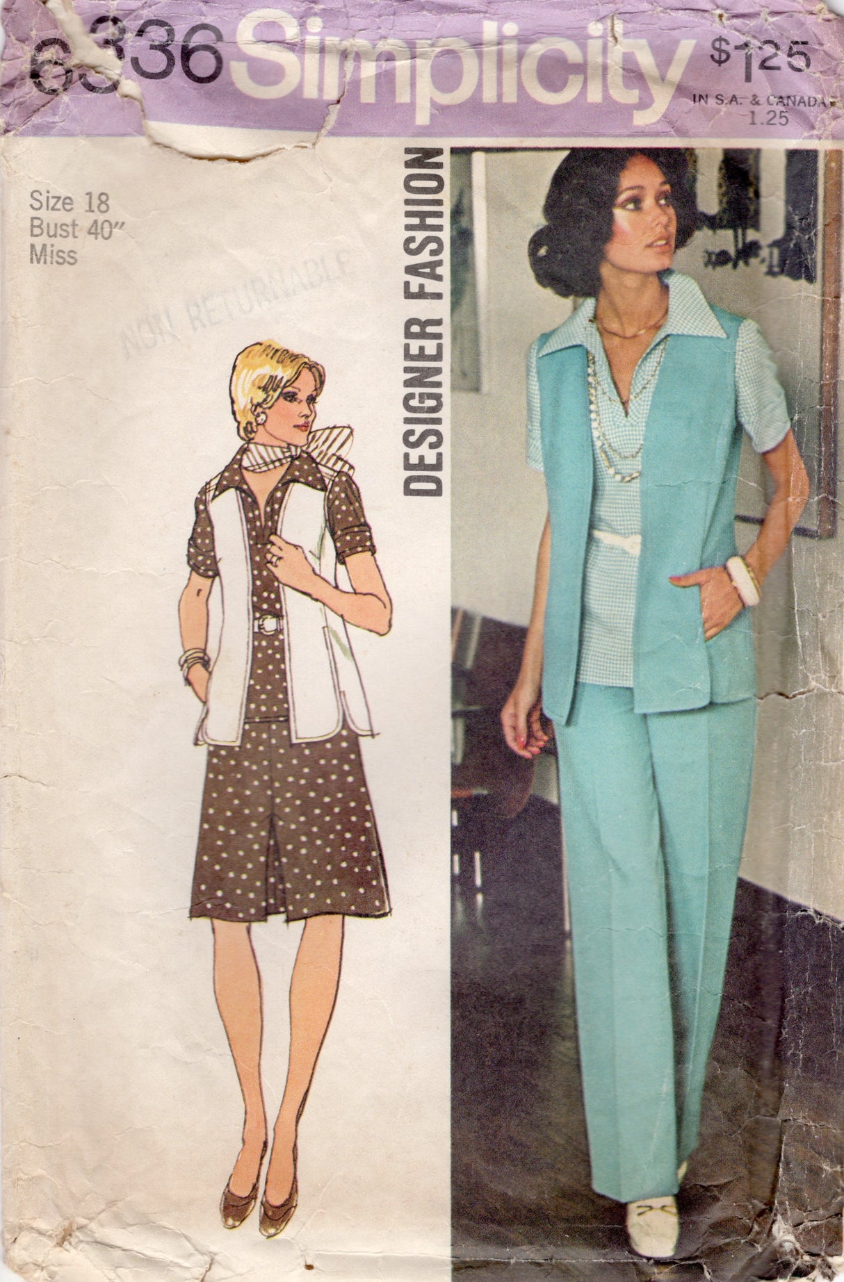 1970's Simplicity Tunic, A-line Skirt and Pants Pattern - Bust 40" - No. 6336