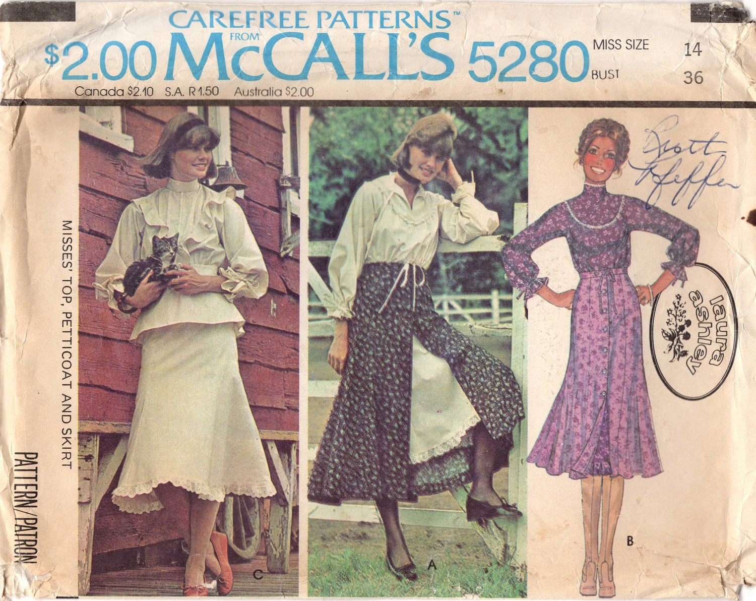 1970's McCall's Laura Ashley Button Up Blouse, Slim Skirt and Petticoat Pattern  - Bust 36" - No. 5280