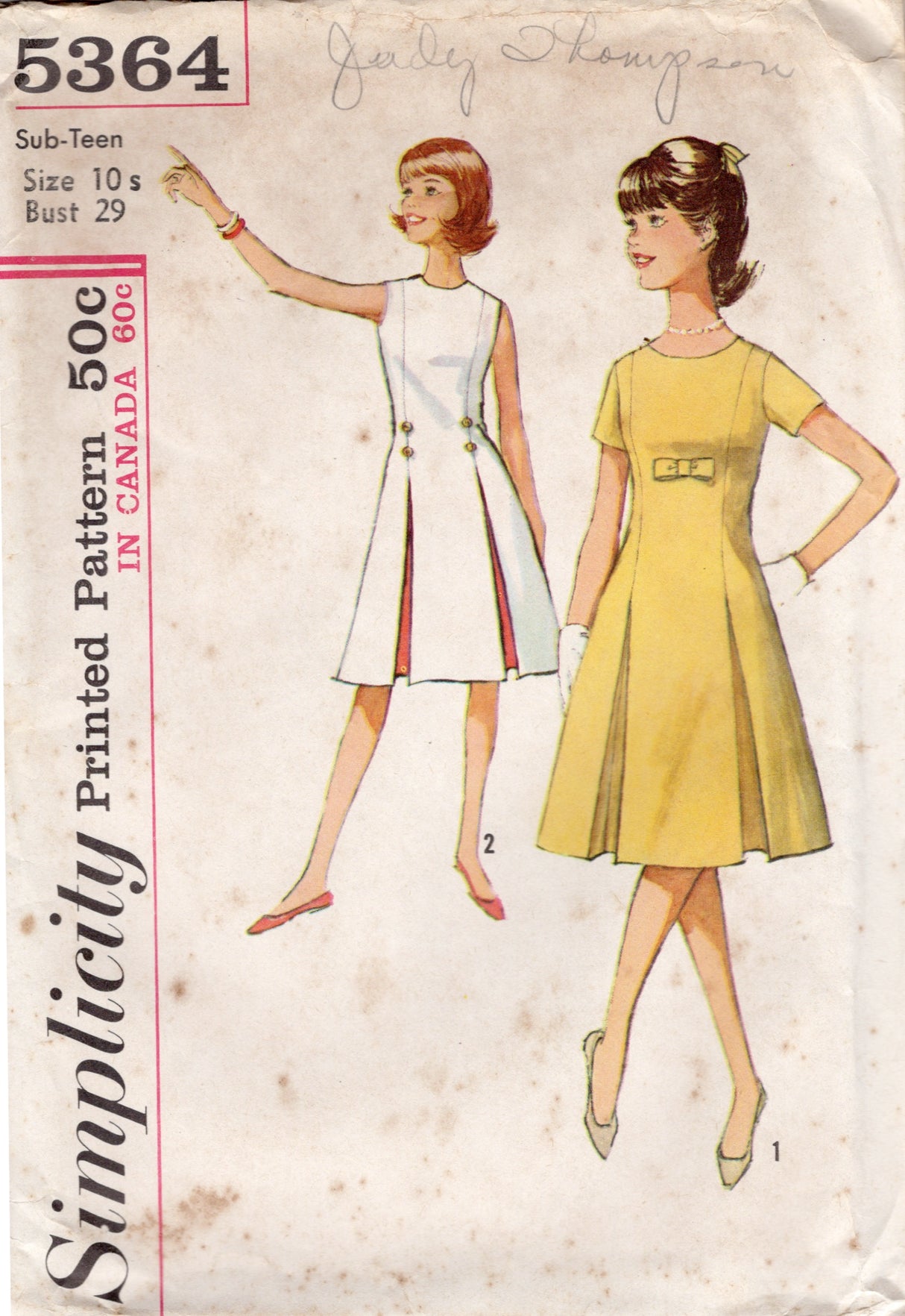 1960's Simplicity Sub-Teen A-Line Dress with Pleat Detail - Bust 29" - No. 5364