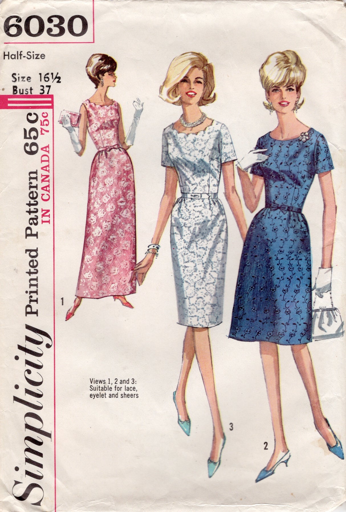 1960's Simplicity Scallop Neckline Dress Pattern - Bust 37" - No. 6030