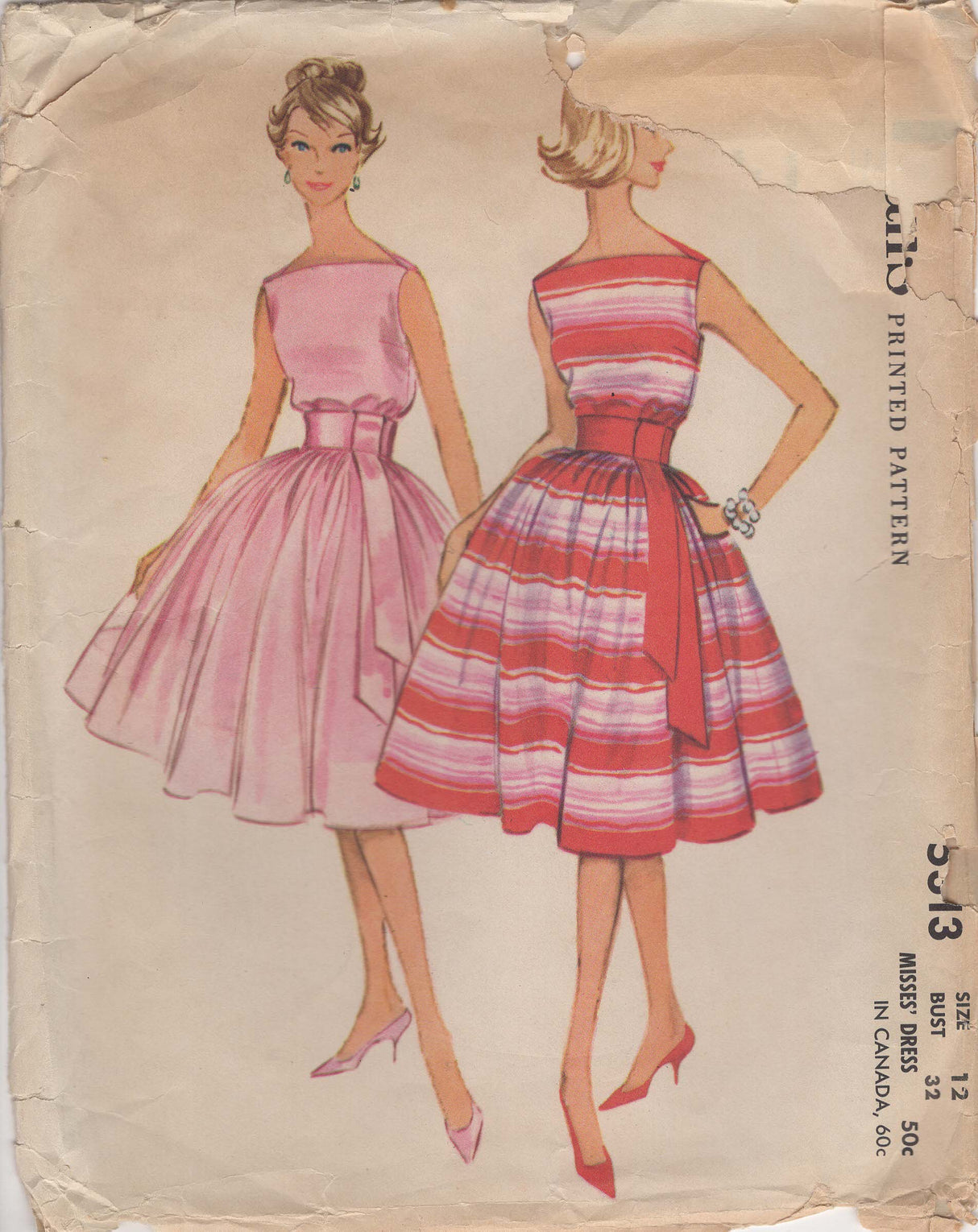 1960's McCall's Fit and Flare Dress Pattern with Belt - Bust 32" - No. 5313