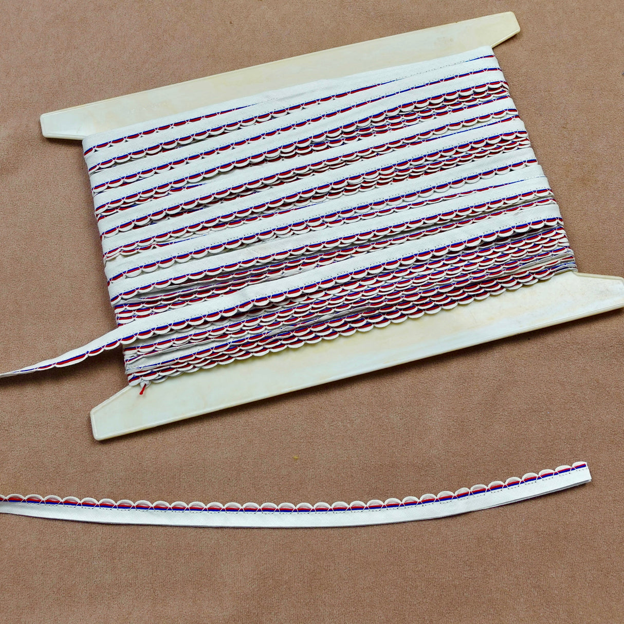 1970’s Cotton Bias Trim with Red and Blue Threading Detail - BTY