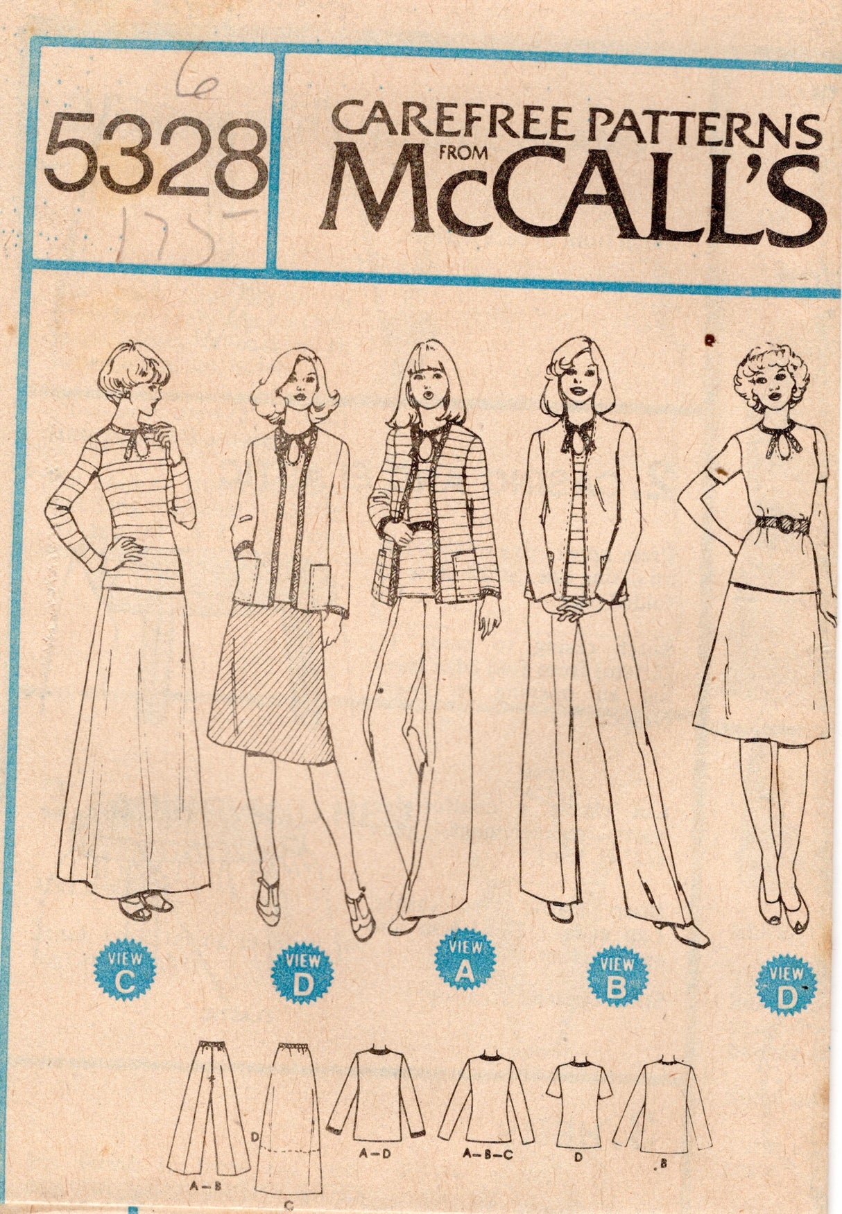 1970's McCall's Pants, Skirt, Jacket and Top pattern - Bust 30.5-34" - no. 5328