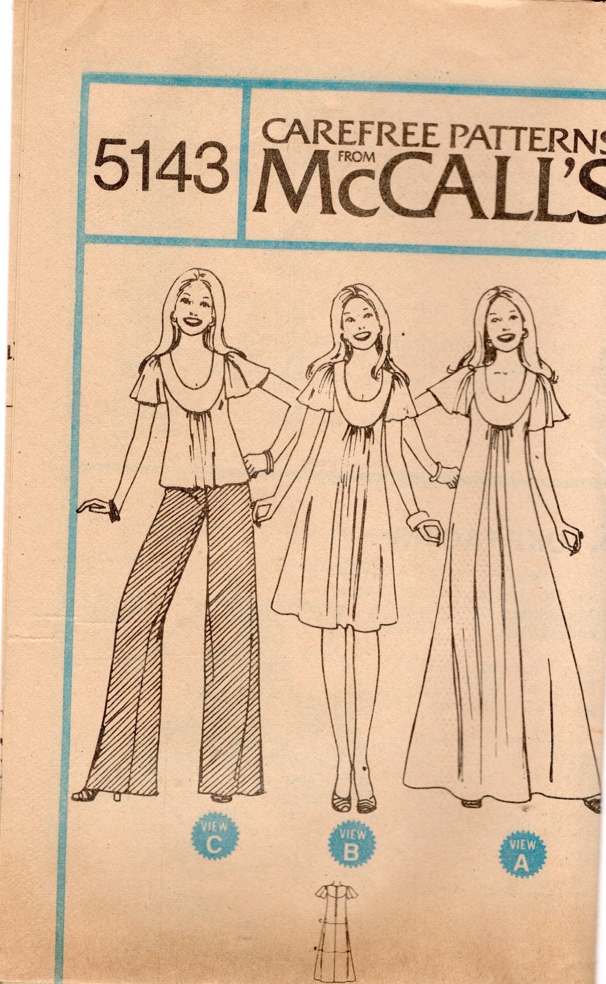 1970's McCall's Marlo's Corner Yoked dress or Top pattern - Bust 30.5-32.5" - No. 5143