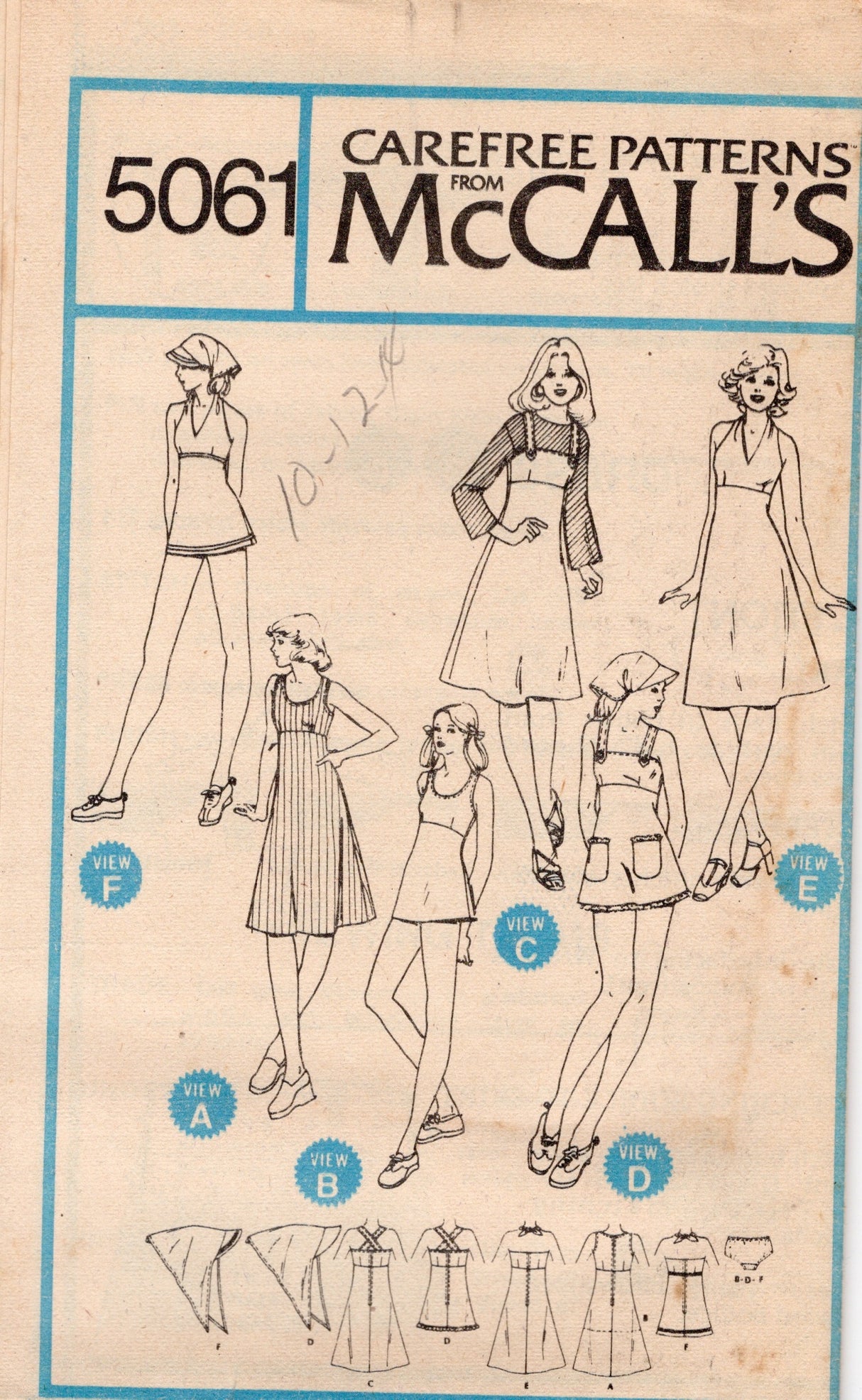 1970's McCall's Dress, Panties and Sun Visor pattern - Bust 34-38" - no. 5061