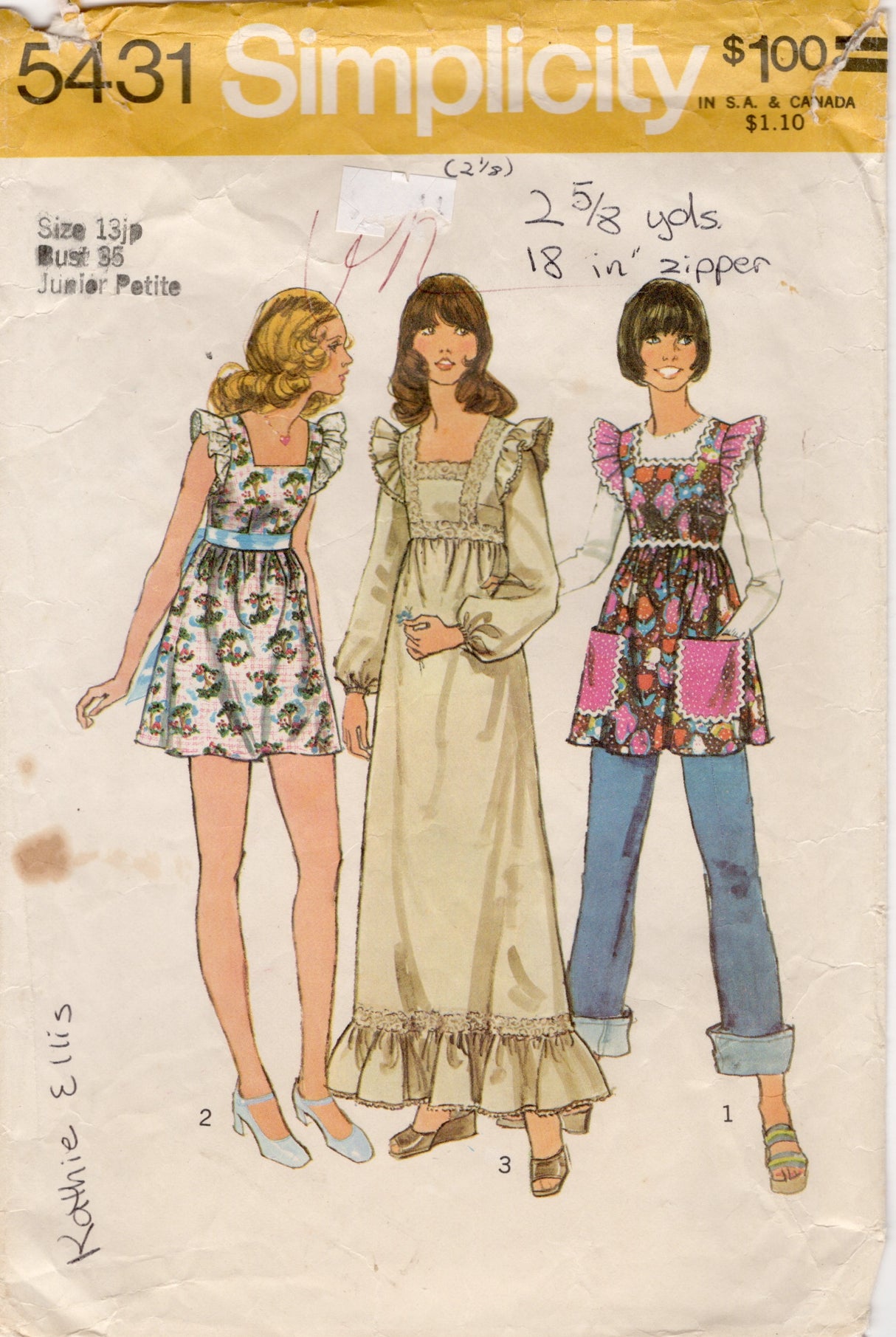 1970's Simplicity Pinafore Dress Pattern in Two Lengths - Bust 35" - No. 5431