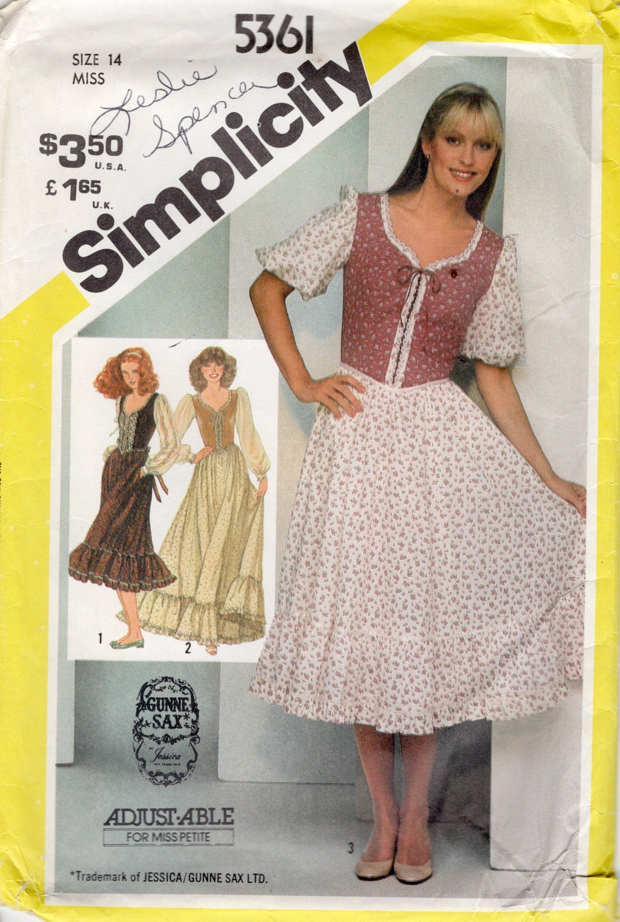 1980's Simplicity GUNNE SAX Sweetheart Neckline Prairie Dress Pattern - Bust 36" - No. 5361