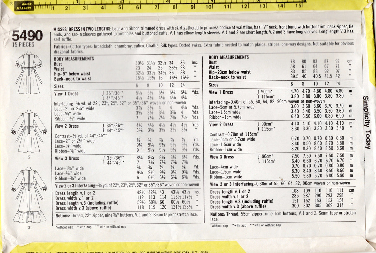 1980's Simplicity GUNNE SAX Princess Seam Pin Tucked Prairie Dress Pattern - Bust 36" - No. 5490