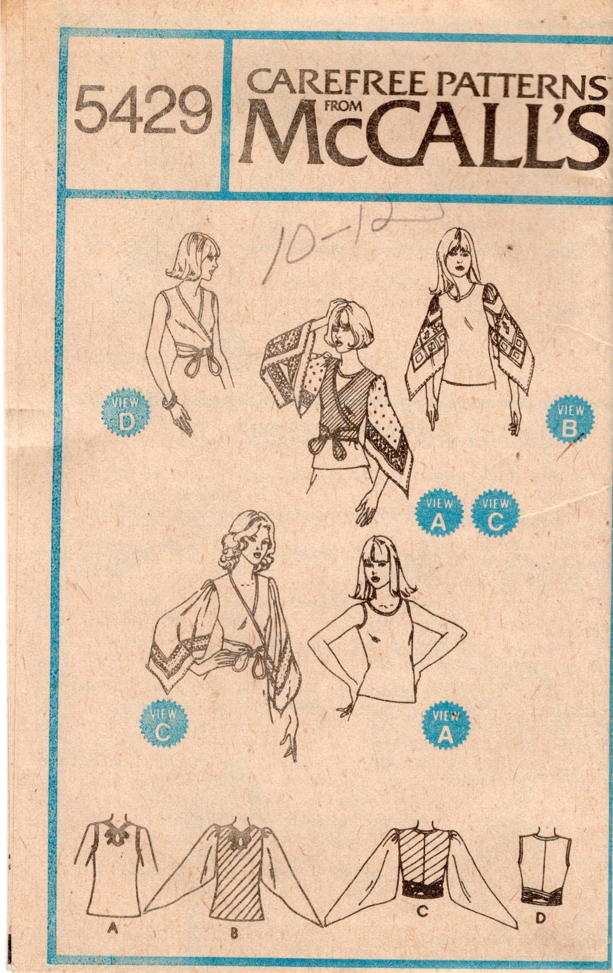 1970's McCall's Set Wrap or Camisole Tops pattern - Bust 32.5-34" - No. 5429