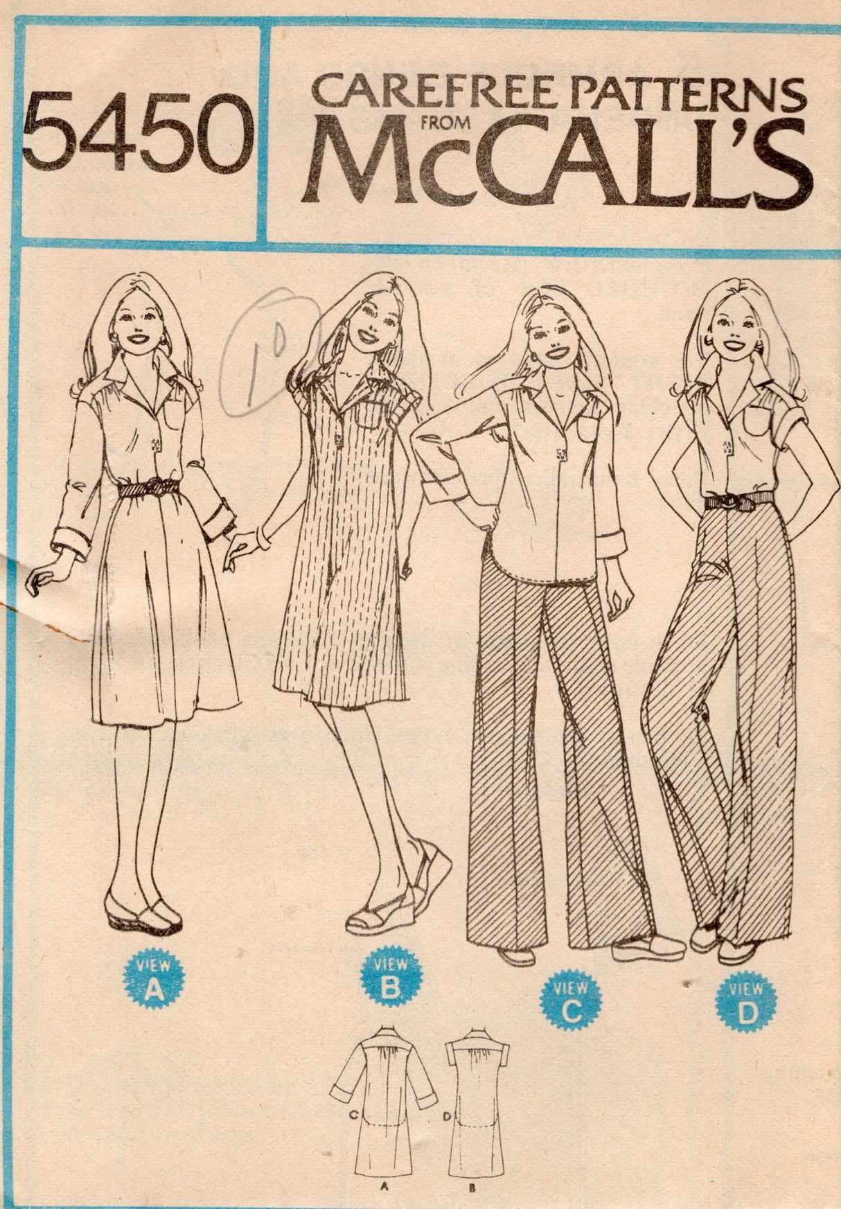 1970's McCall's Shirtwaist Dress or Top pattern - Bust 32.5" - No. 5450