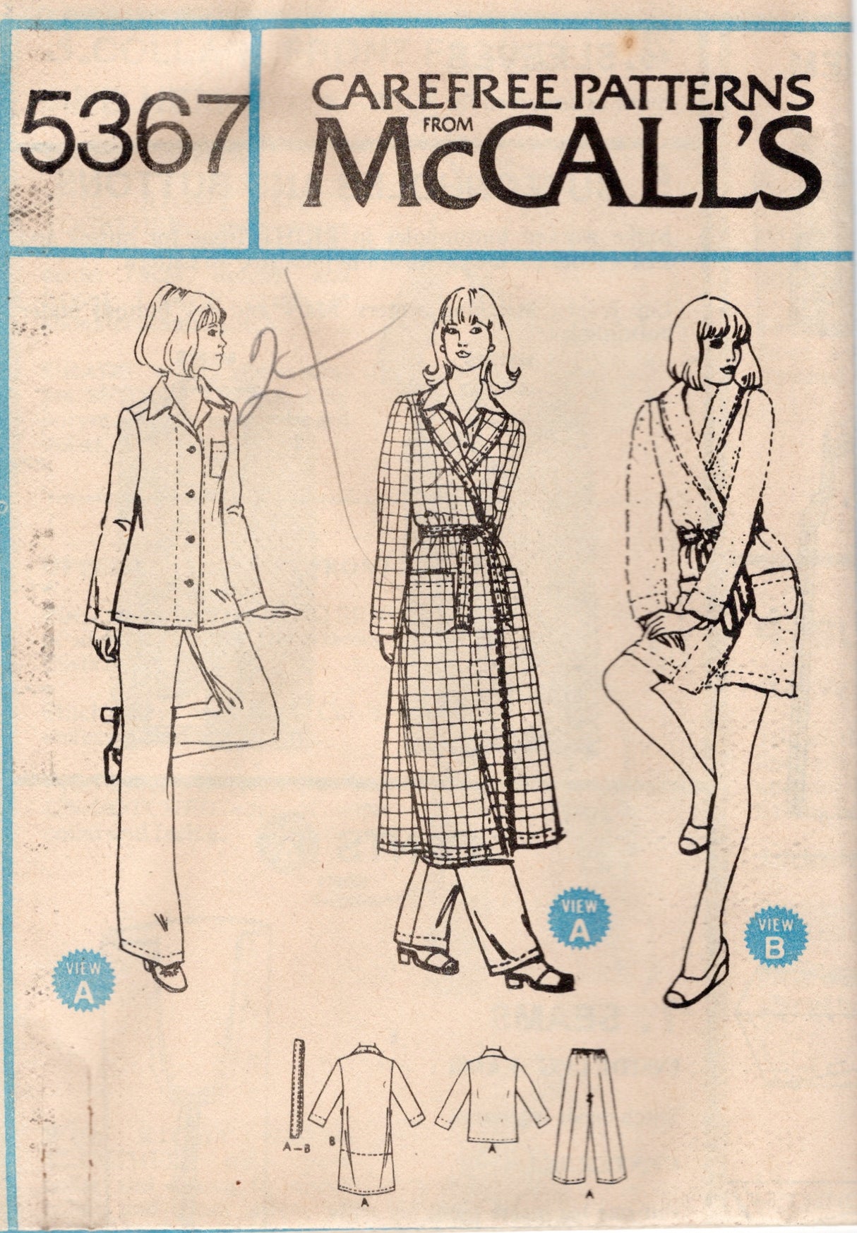 1970's McCall's Robe and Two Piece Pajama pattern - Bust 44-46" - No. 5367