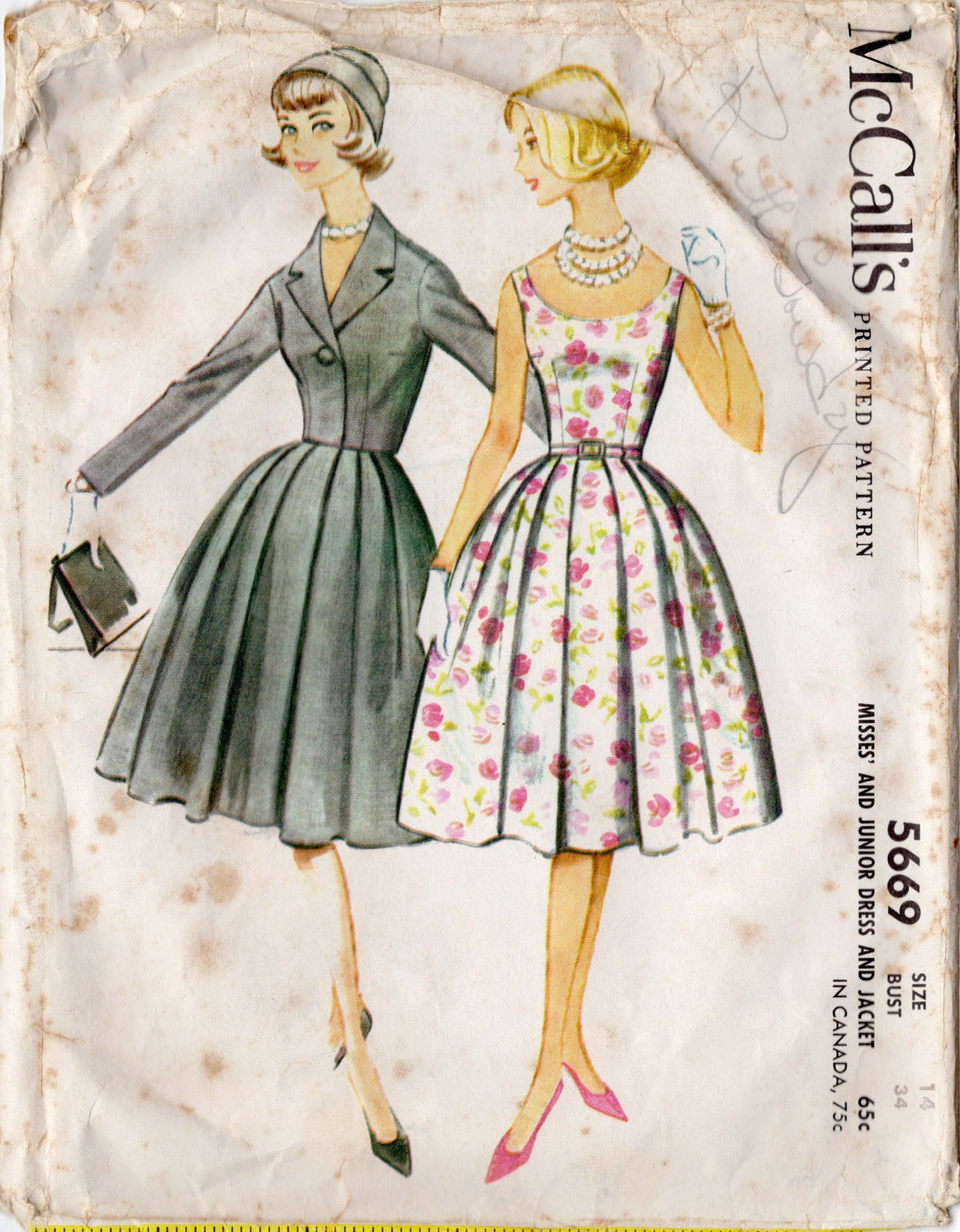 1960's McCall's One Piece Fit and Flare Dress and Bolero Jacket - Bust 34" - No. 5669