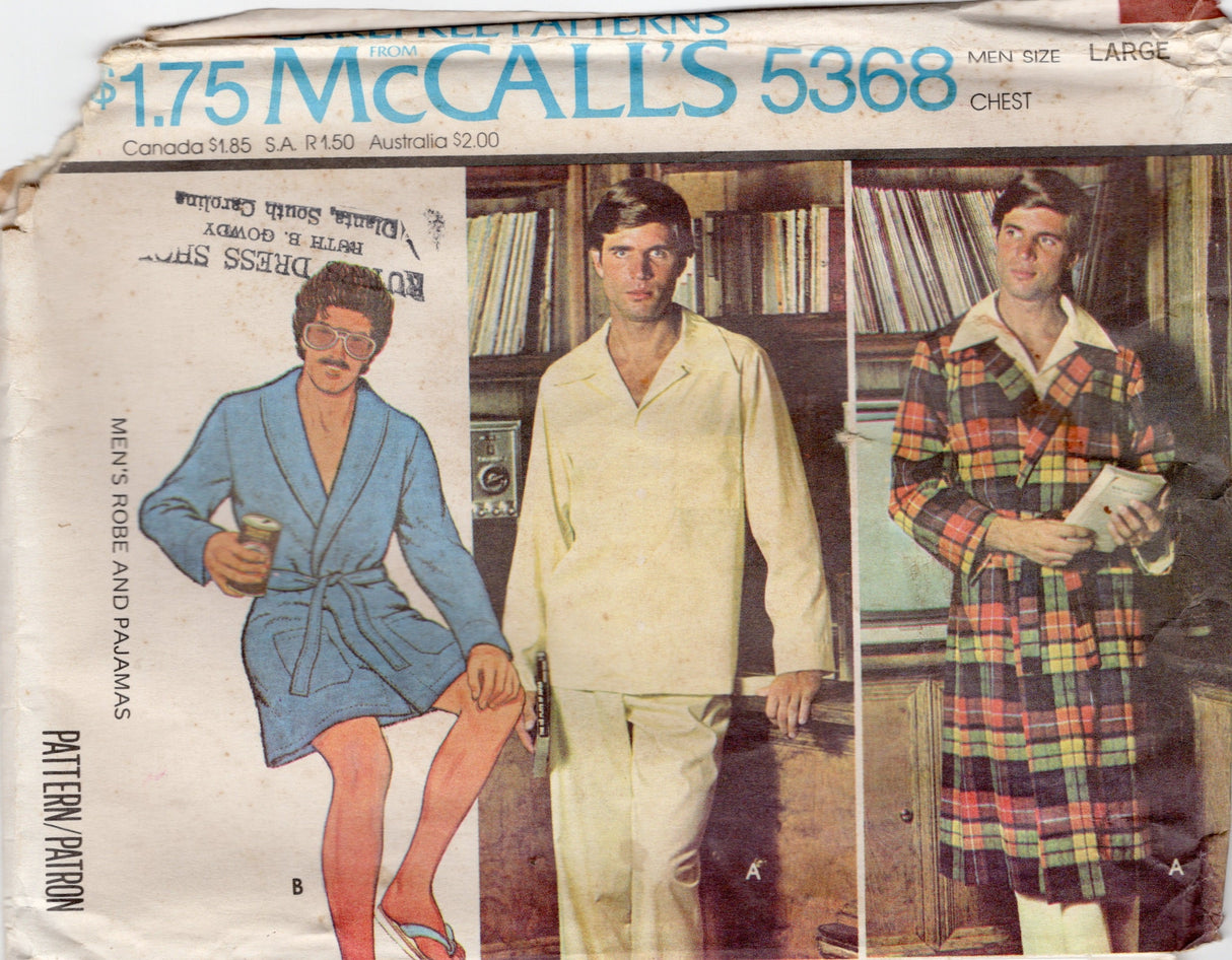 1970's McCall's Men's Robe and Pajama Pattern - Chest 42-44" - No. 5368