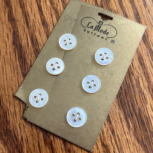 1970’s La Mode Mother of Pearl Buttons - White - Set of 6 - Size 18 - 3/8