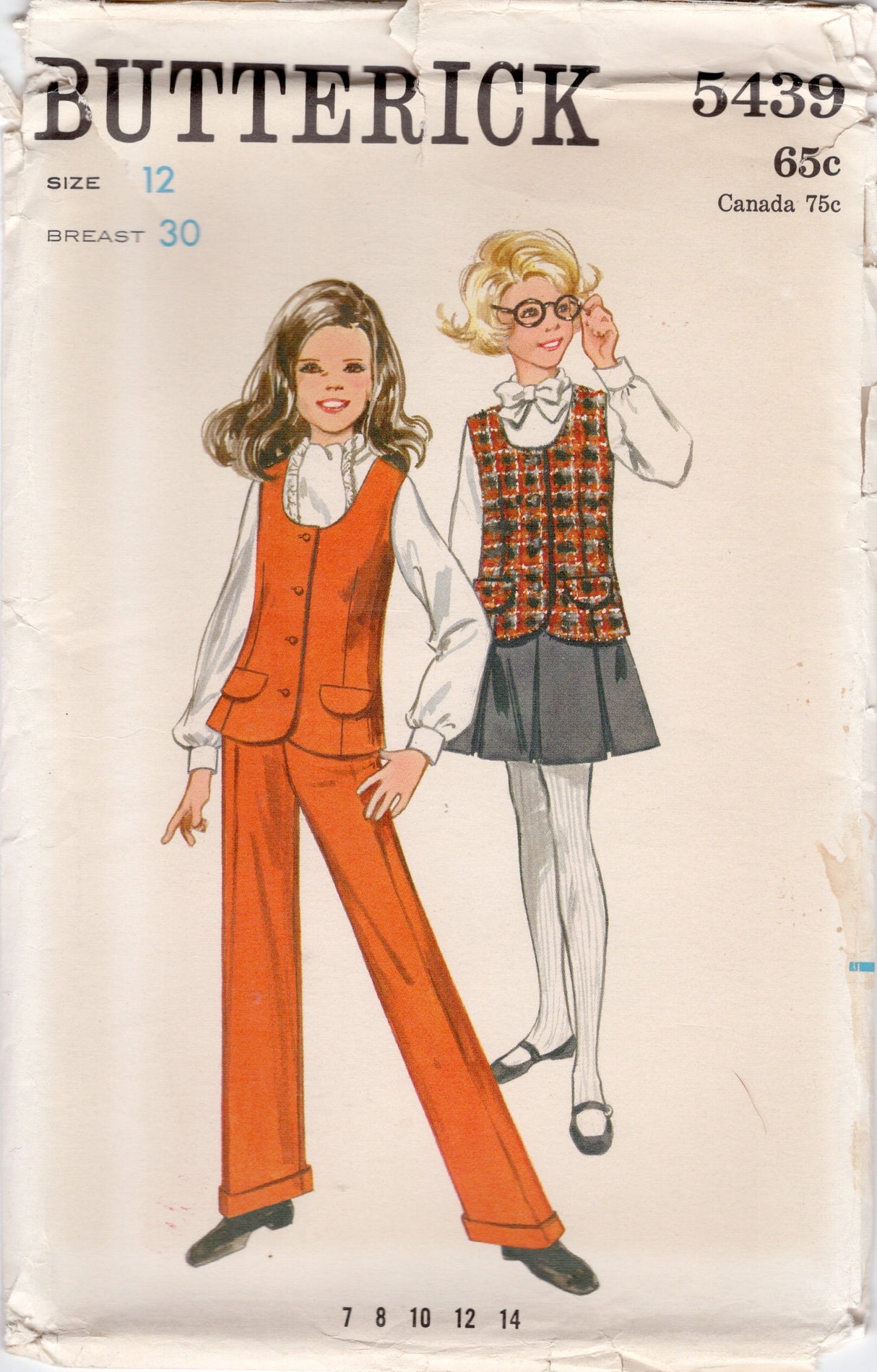 1970's Butterick Child's Blouse, Vest, Pants or Skirt Pattern - Chest 30" - No. 5439