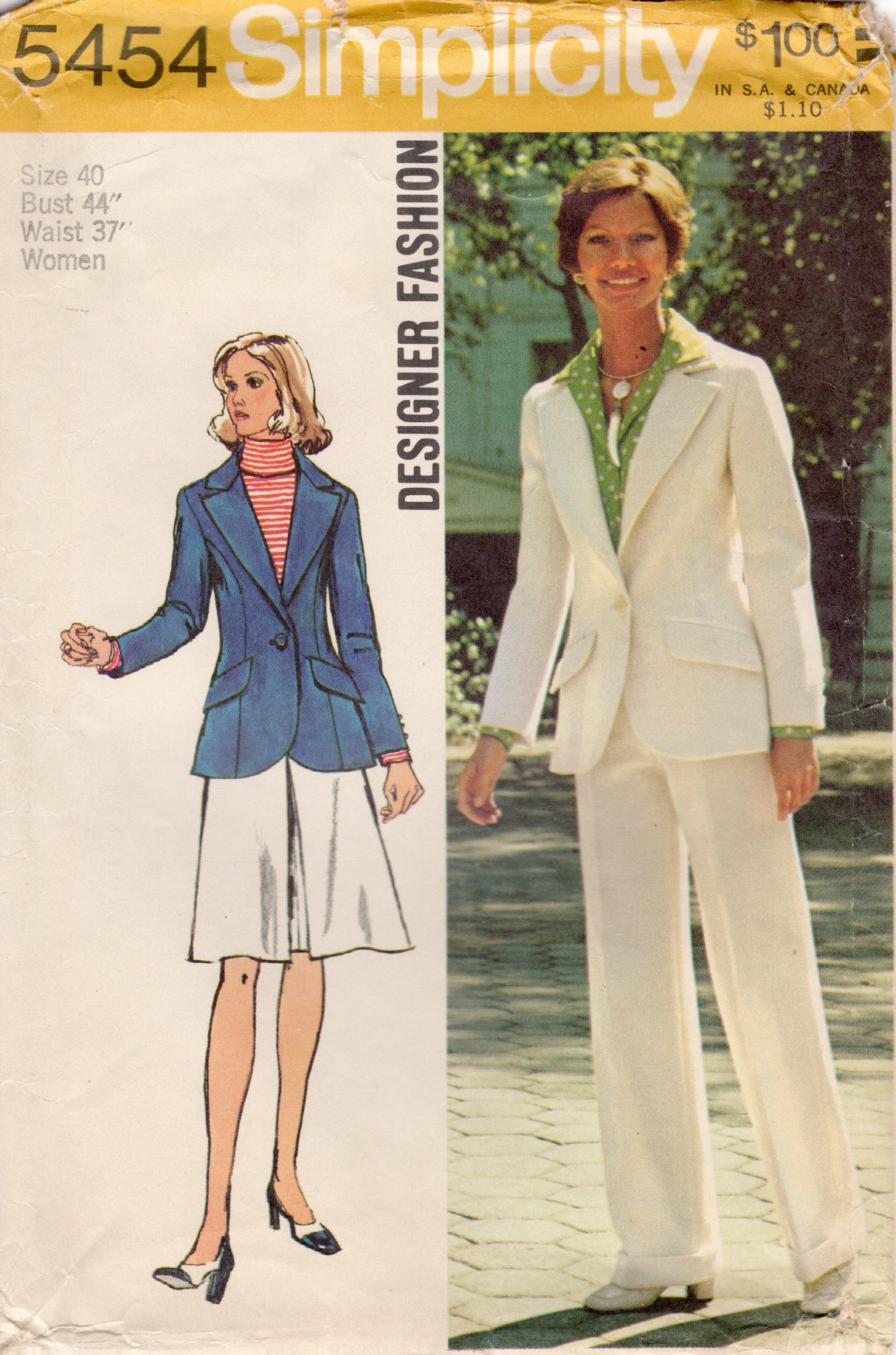 1970's Simplicity Princess Line Jacket, Skirt and Pants Pattern - Bust 44" - No. 5454