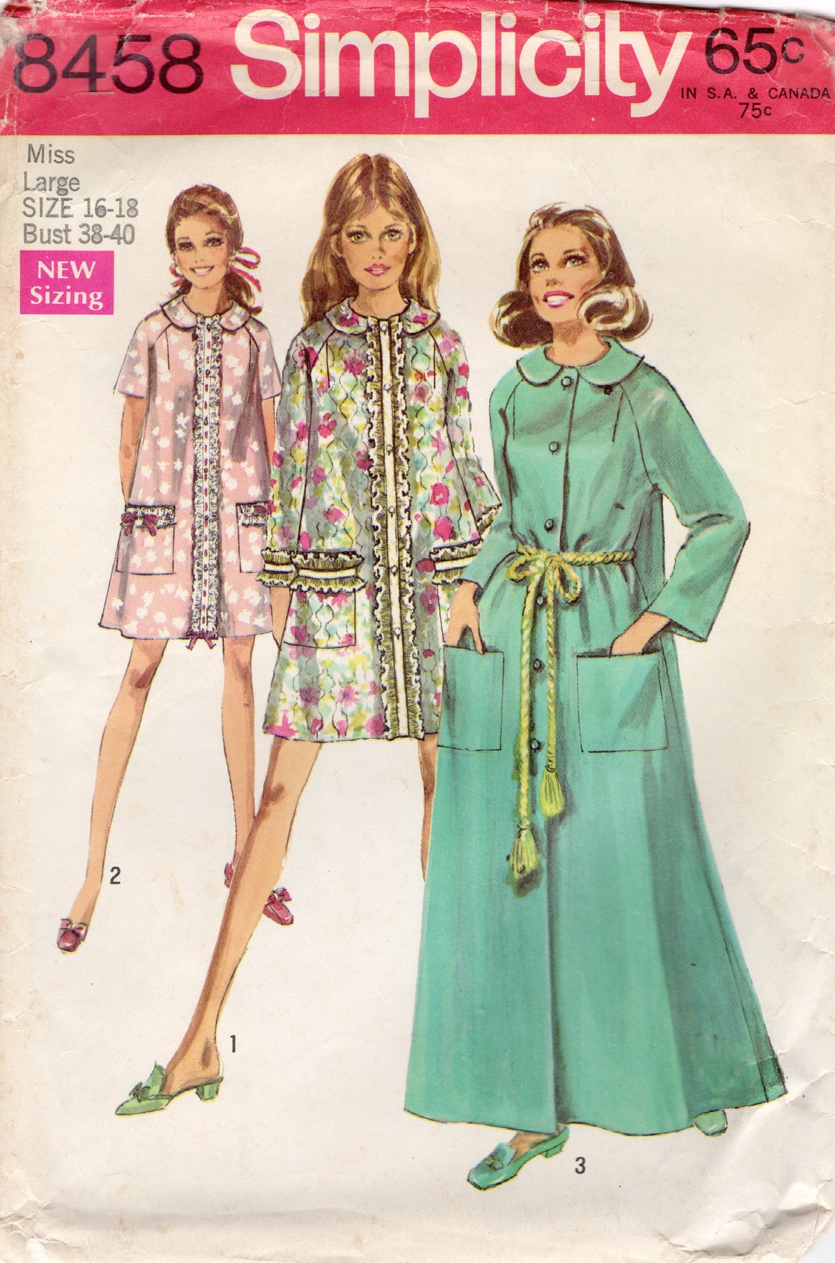 1960's Simplicity Robe pattern in Two Lengths - Bust 38-40" - No. 8458