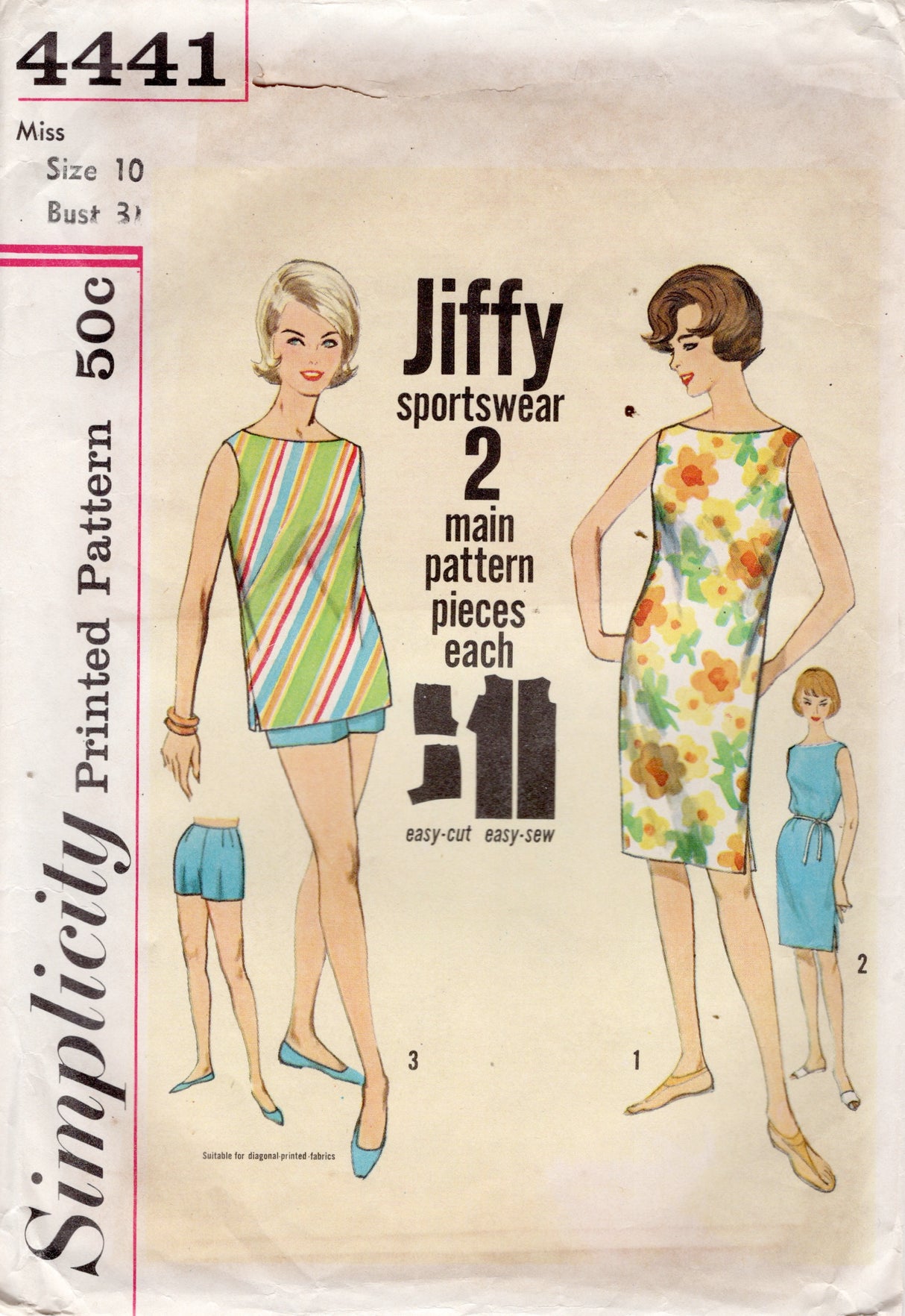 1960's Simplicity Beach Dress and Shorts Pattern – Bust 31" - No. 4441