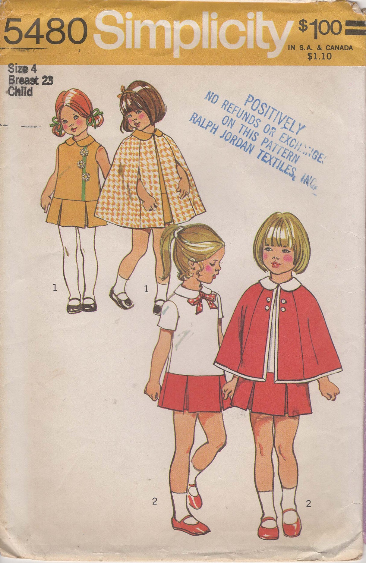 1970's Simplicity Child's Dress and Cape pattern - Chest 23" - No. 5480
