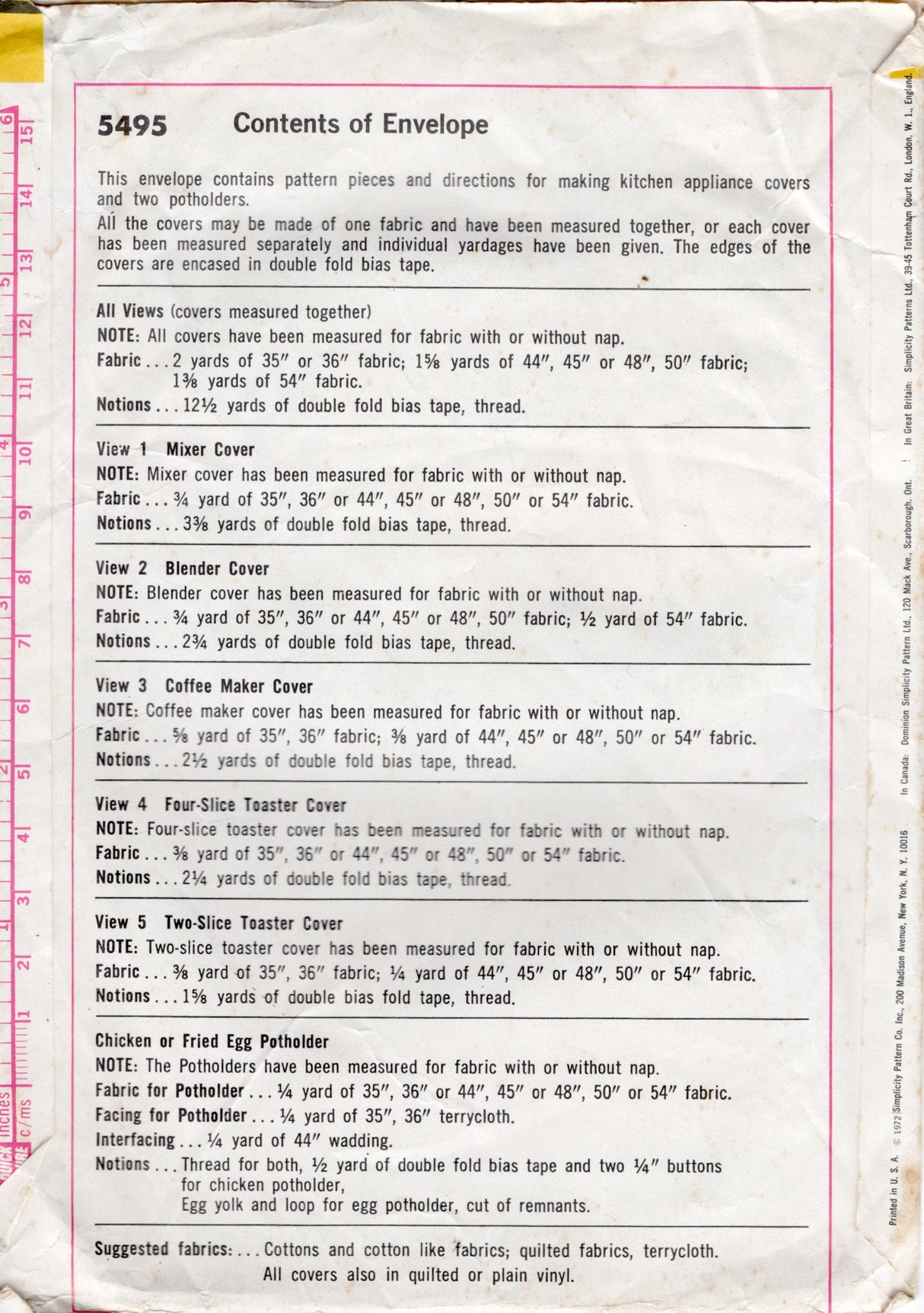 1970's Simplicity Kitchen Decorator Pattern - OS- No. 5495