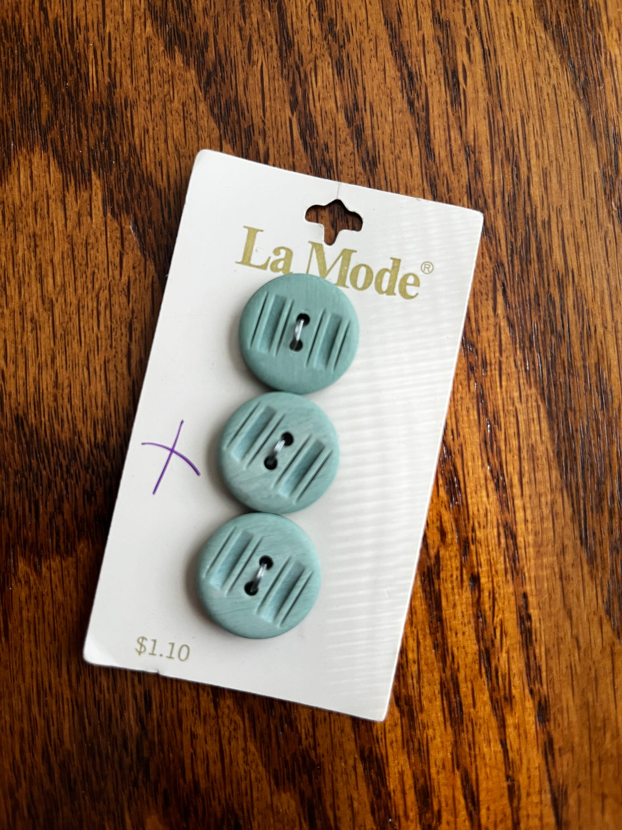 1980’s La Mode Blue Green Carved Plastic Buttons - Set of 3 - 3/4" - on card