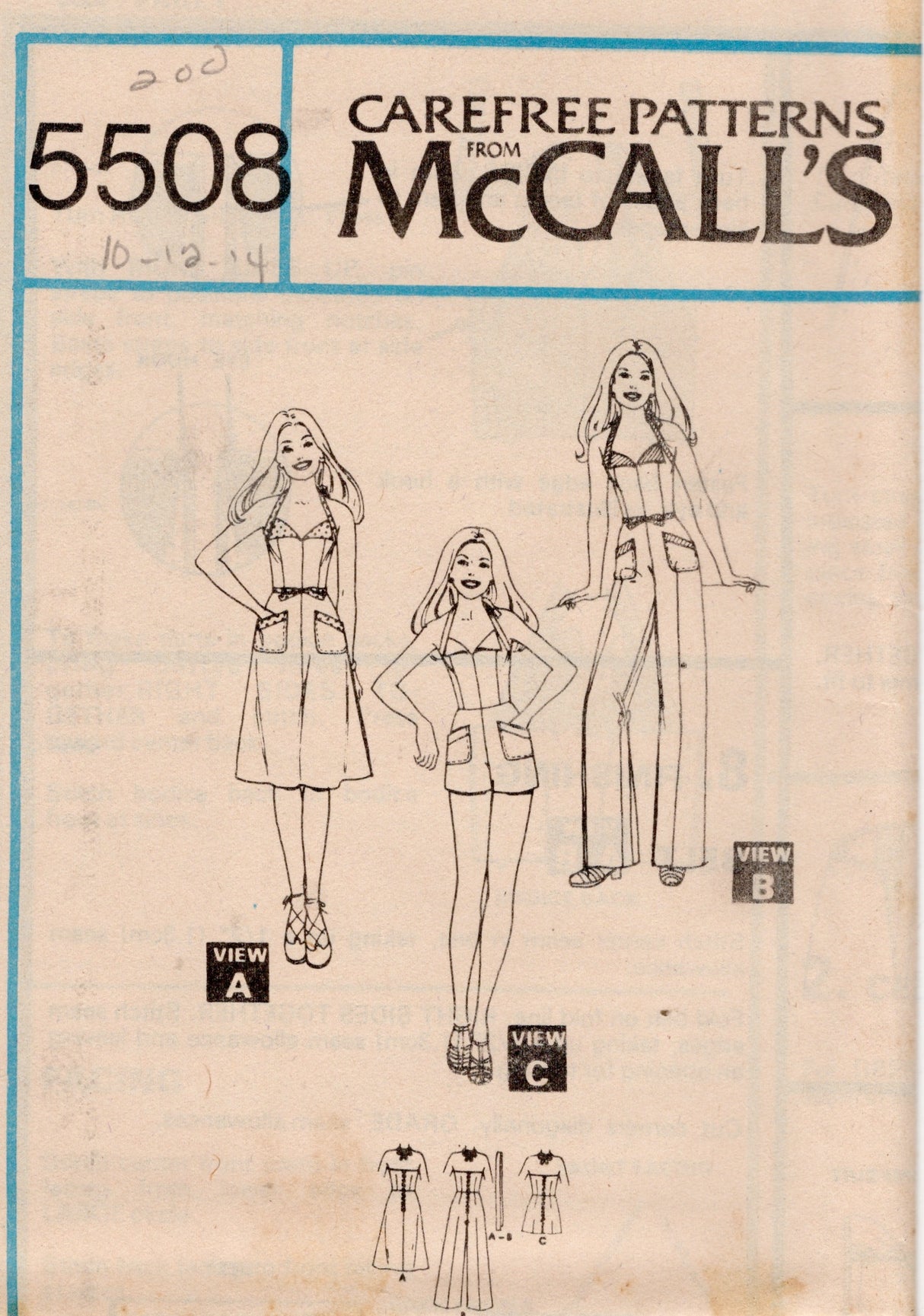 1970's McCall's Marlo's Corner Petal Top Jumpsuit, Romper or Dress Pattern - Bust 31-36" - no. 5508