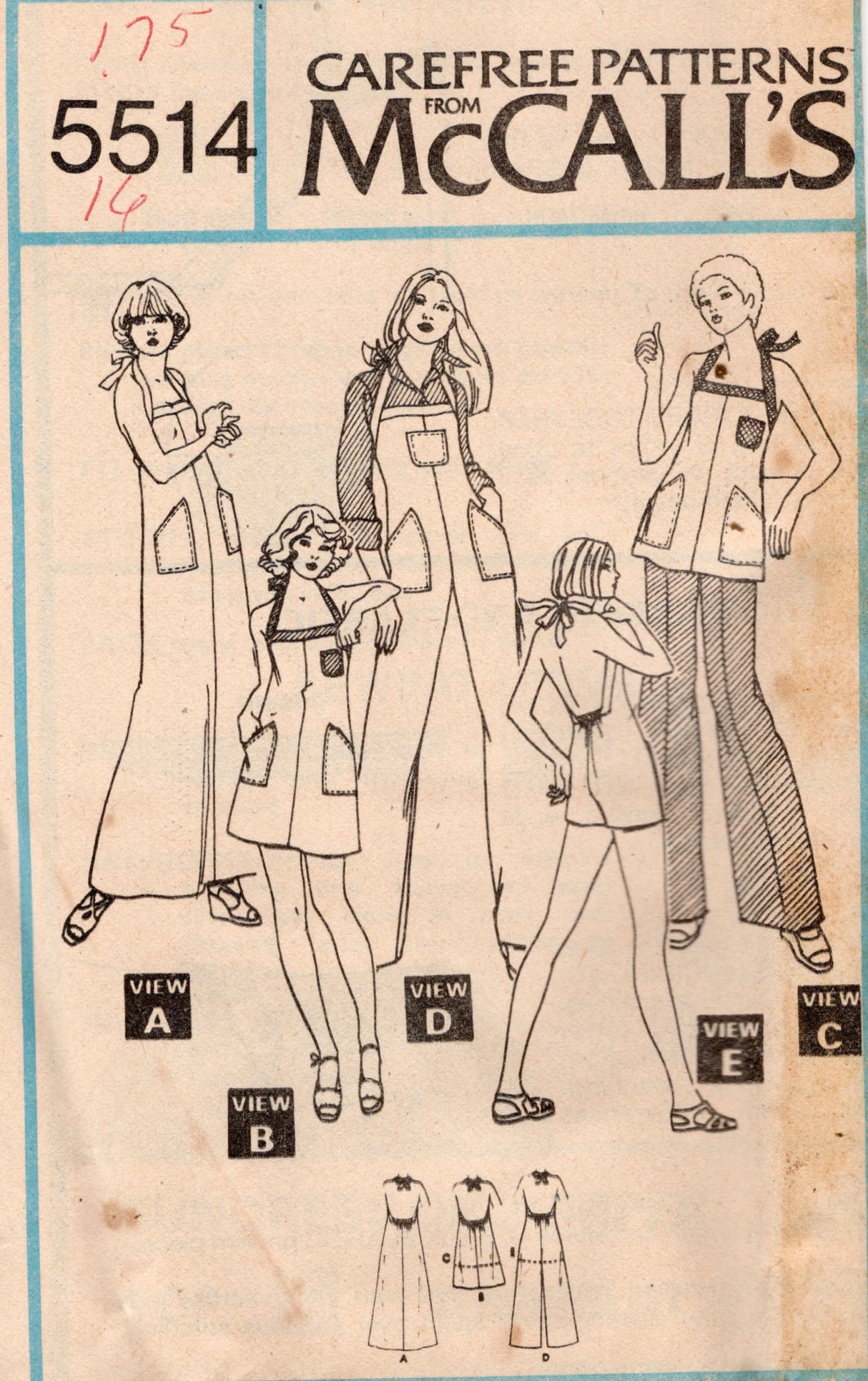 1970's McCall's Sundress, Jumper or Top Pattern with low cut back - Bust 30.5-38" - no. 5514