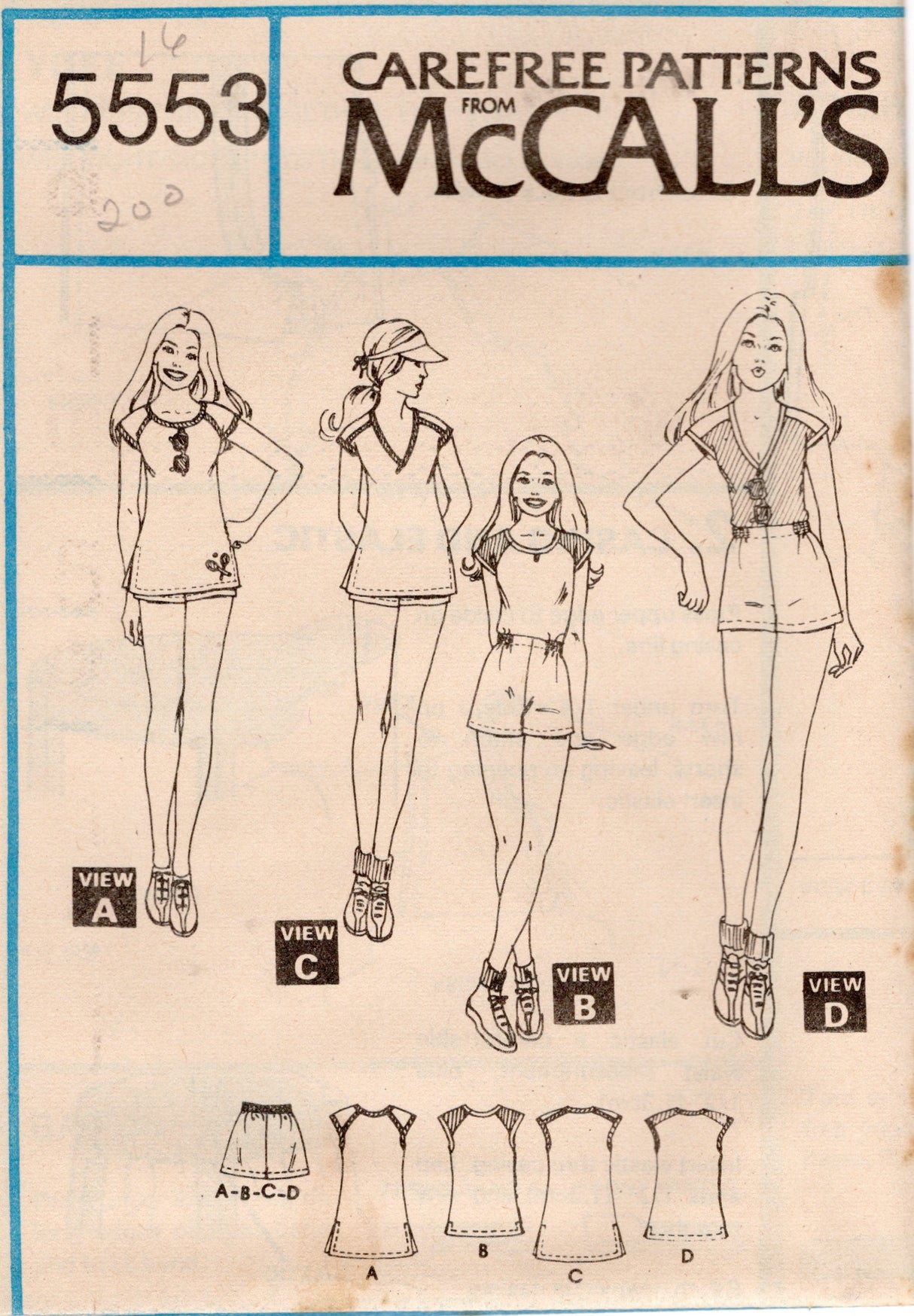 1970's McCall's Tennis Top and Shorts pattern - Bust 31.5-38" - no. 5553