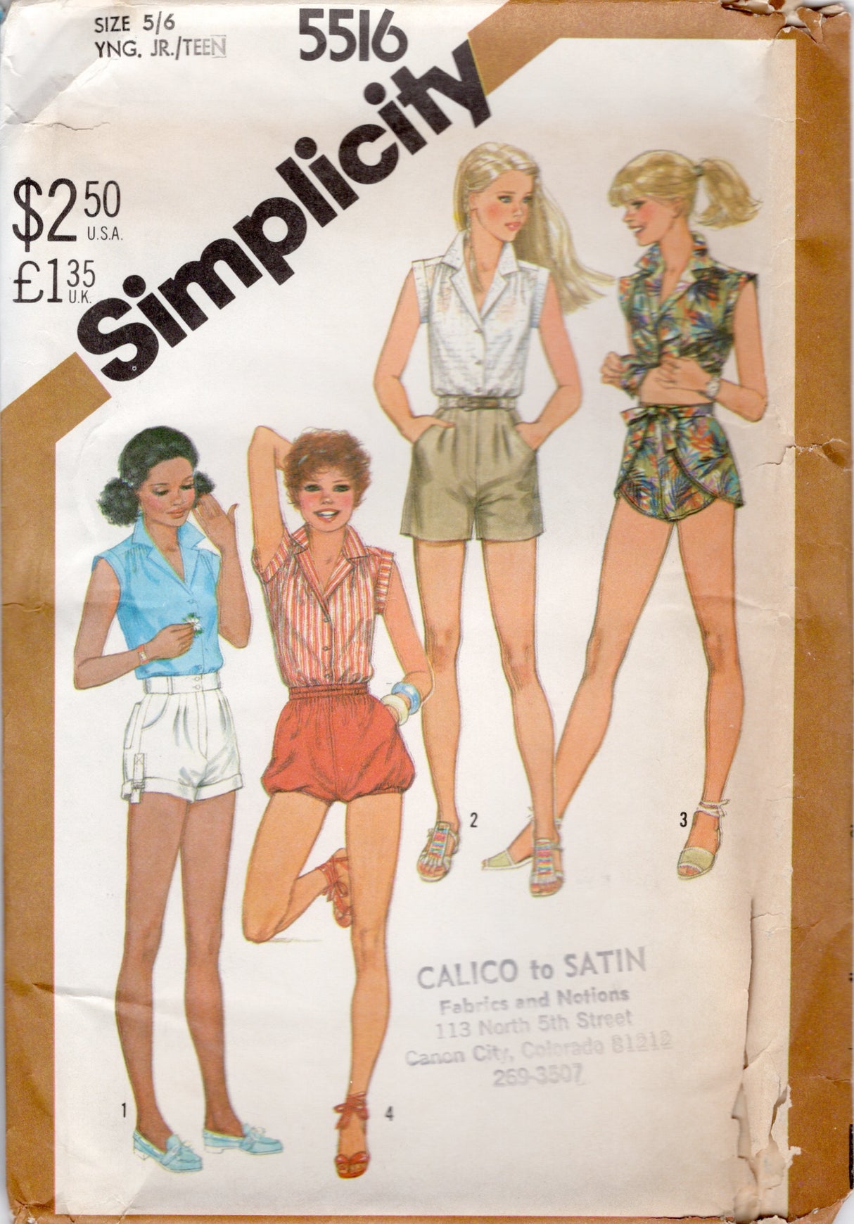1980's Simplicity Junior's Button Up Blouse and Shorts Pattern - Bust 28" - No. 5516
