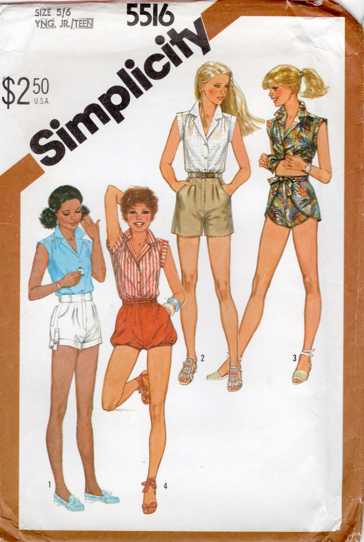 1980's Simplicity Junior's Button Up Blouse and Shorts Pattern - Bust 28" - No. 5516