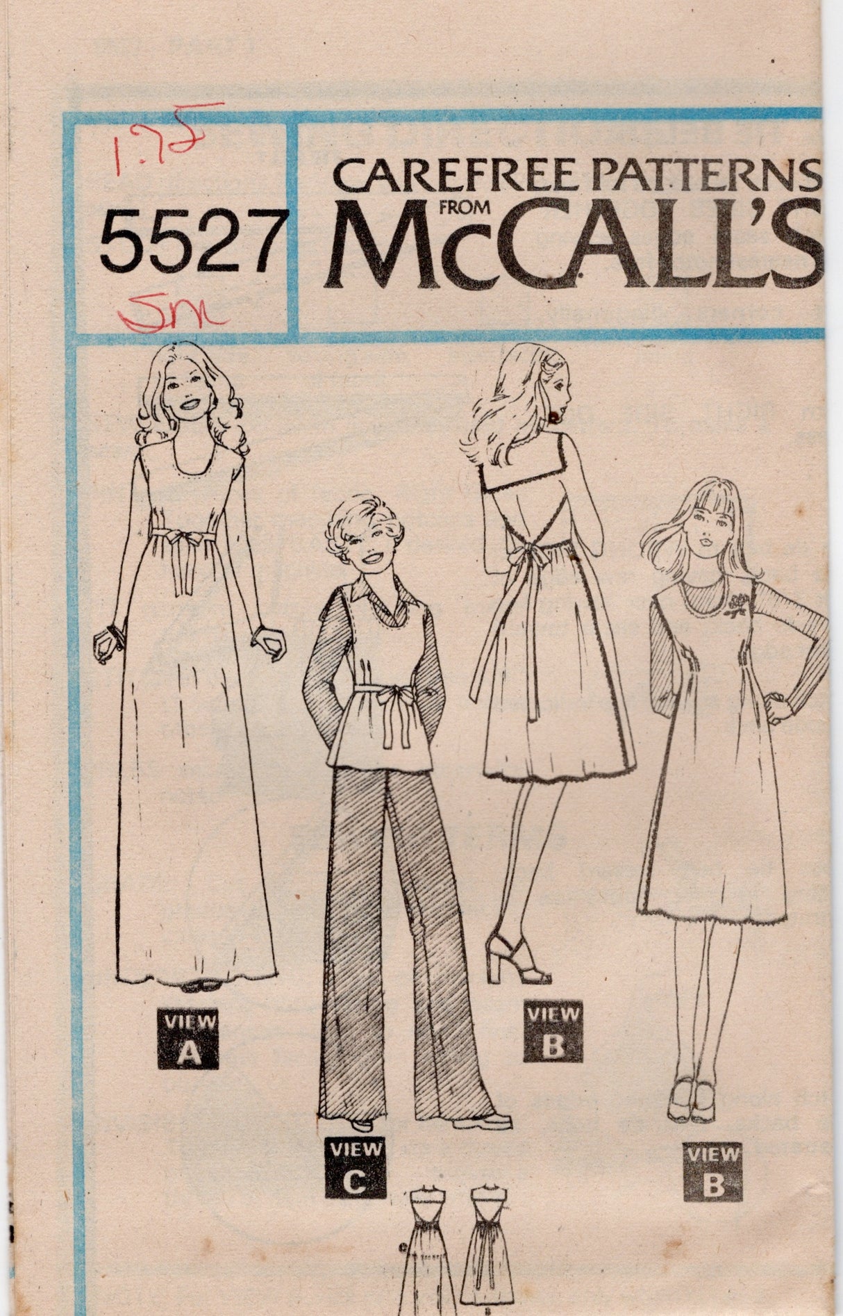 1970's McCall's Dress or Jumper pattern with low cut back - Bust 30.5-38" - no. 5527