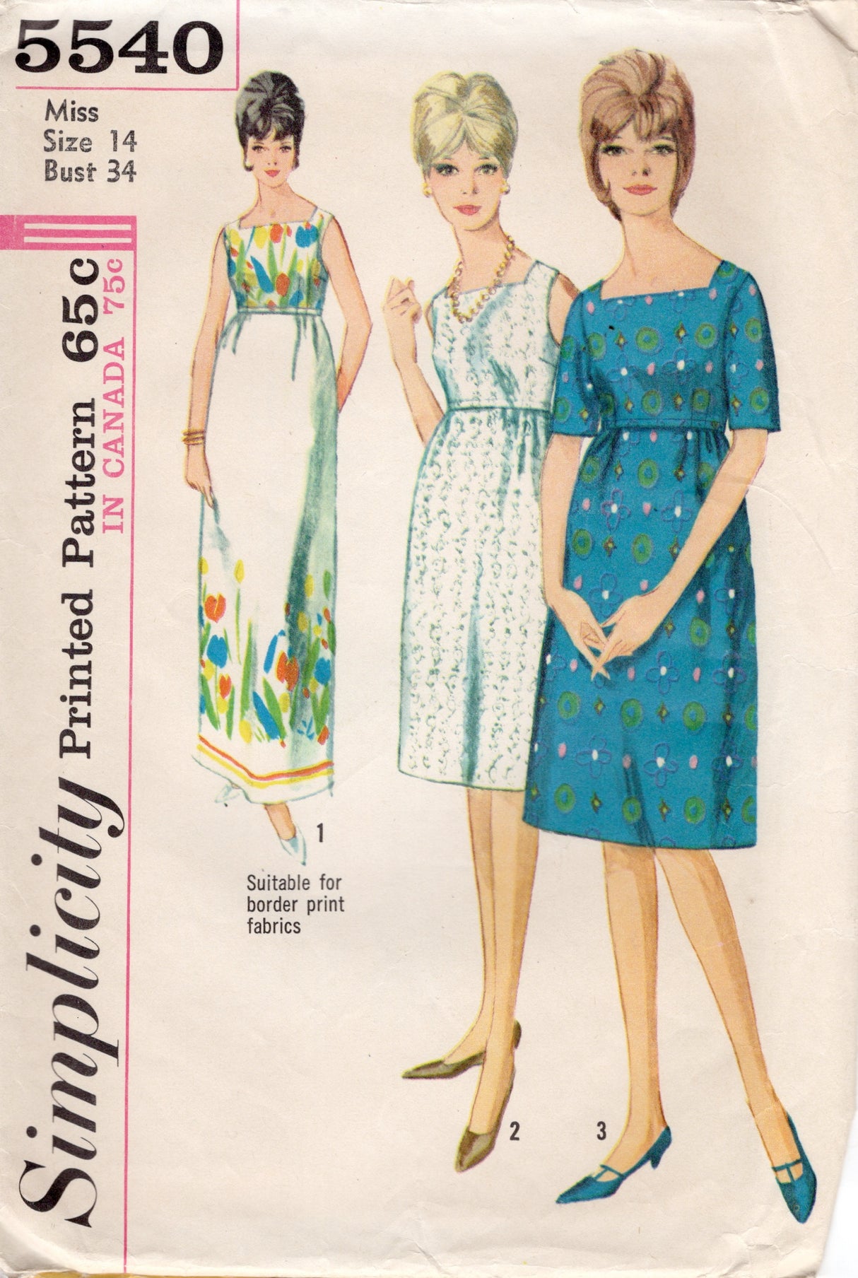 1960's Simplicity Empire Waist Baby Doll Midi or Maxi Dress Pattern - Bust 34" - No. 5540