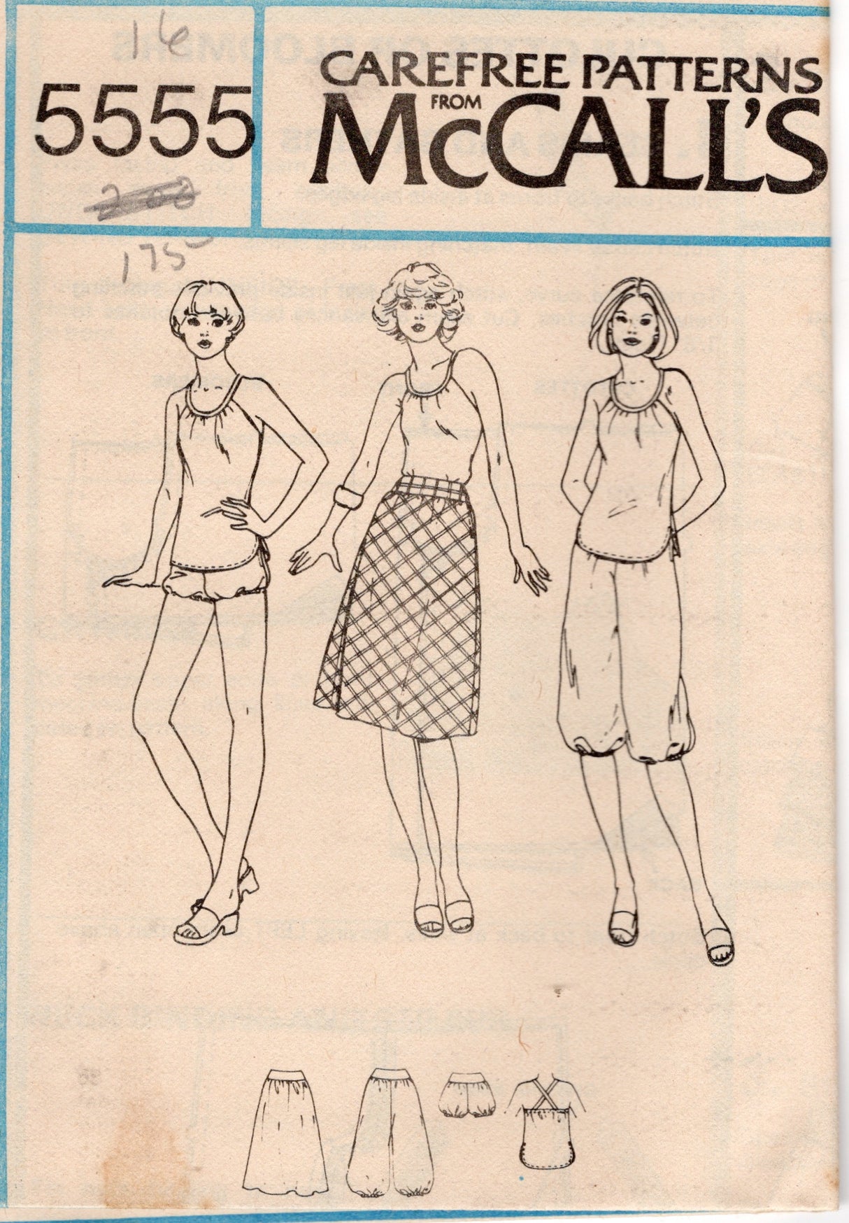 1970's McCall's Top, Skirt, Bloomers or Culottes pattern - Bust 31.5-38" - no. 5555