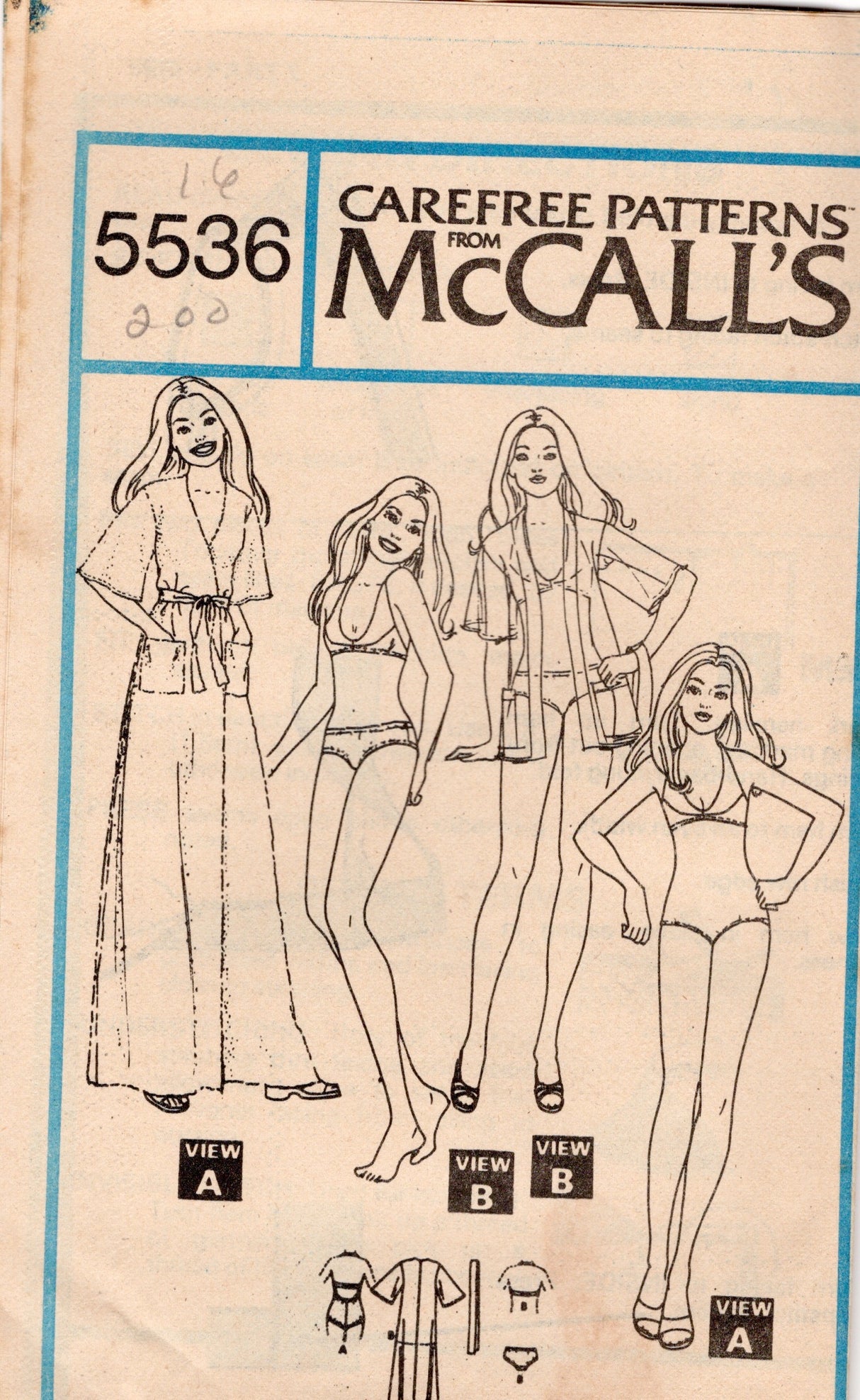 1970's McCall's Marlo's Corner Cover-Up, Swimsuit and Bikini  pattern - Bust 31-38" - no. 5536