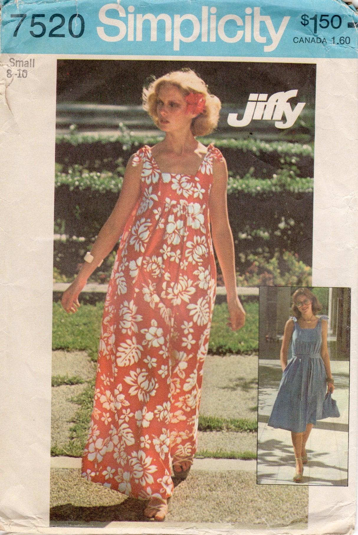 1970's Simplicity Jiffy Muu-muu Dress Pattern - Bust 31.5-32.5" - No. 7520
