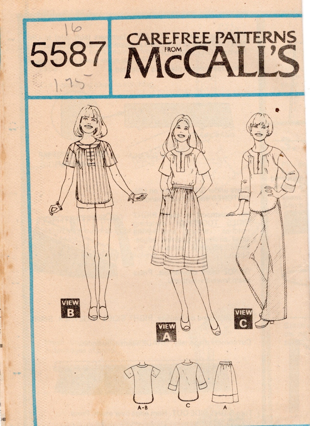 1970's McCall's Pullover Top and Wrap Skirt pattern - Bust 31.5-38" - no. 5587
