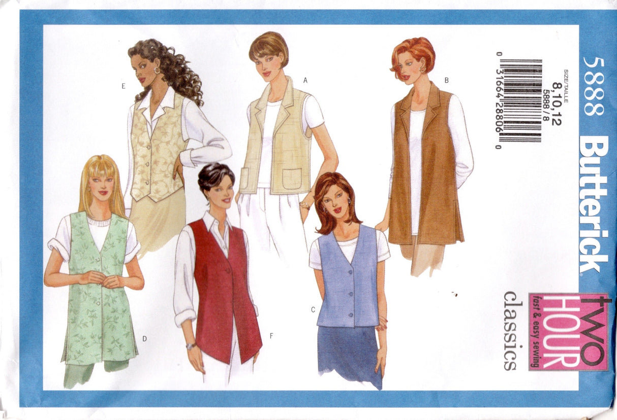 2000's Butterick Oversize Vest Pattern - Bust 31.5-34" - No. 5888