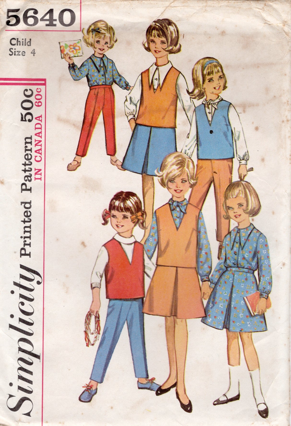 1960's Simplicity Blouse, Top, Skirt and Pants Pattern - Chest 23" - No. 5640
