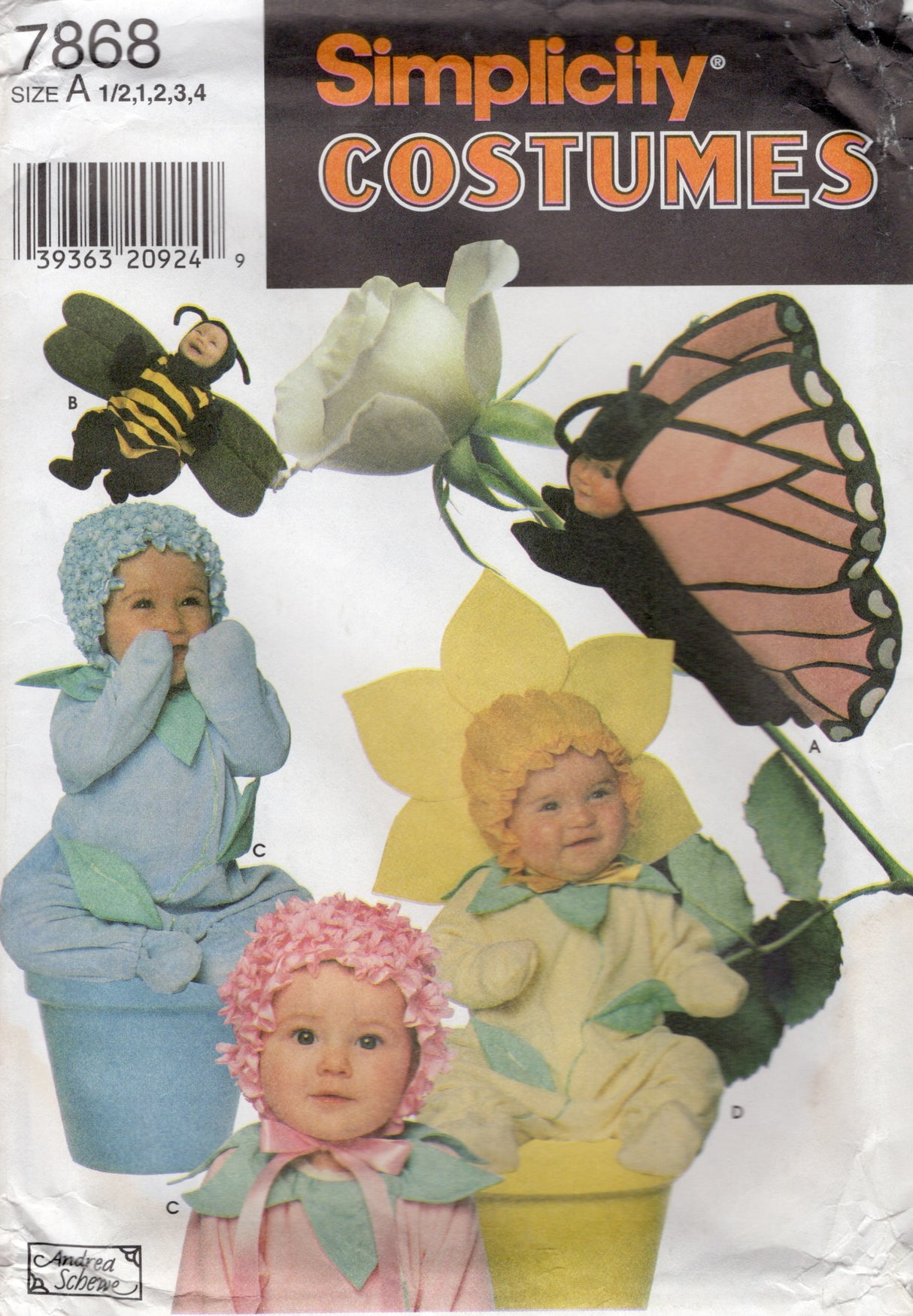 1990's Simplicity Flower, Bee, and Butterfly Costume Pattern - Chest 19-23" - No. 7868