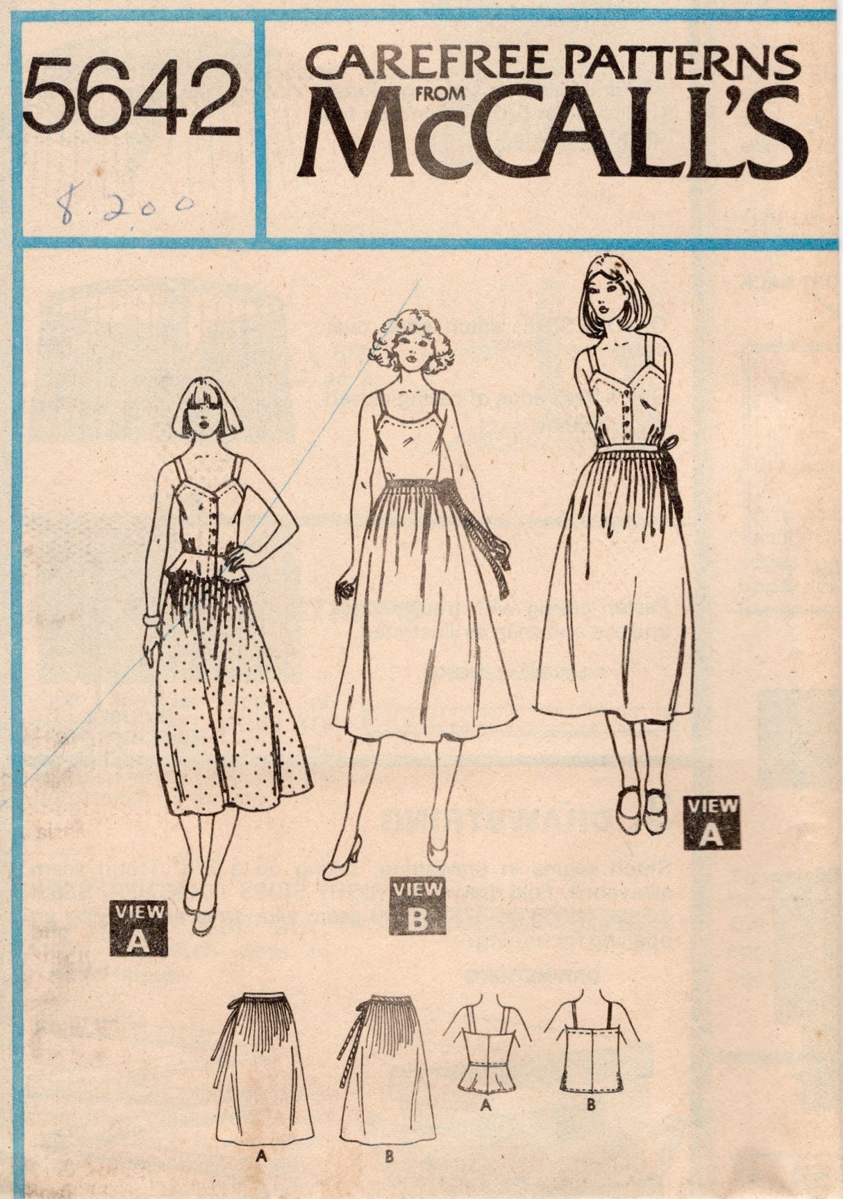 1970's McCall's CINNAMON Camisole Top and Skirt pattern - Bust 31.5-38" - no. 5642