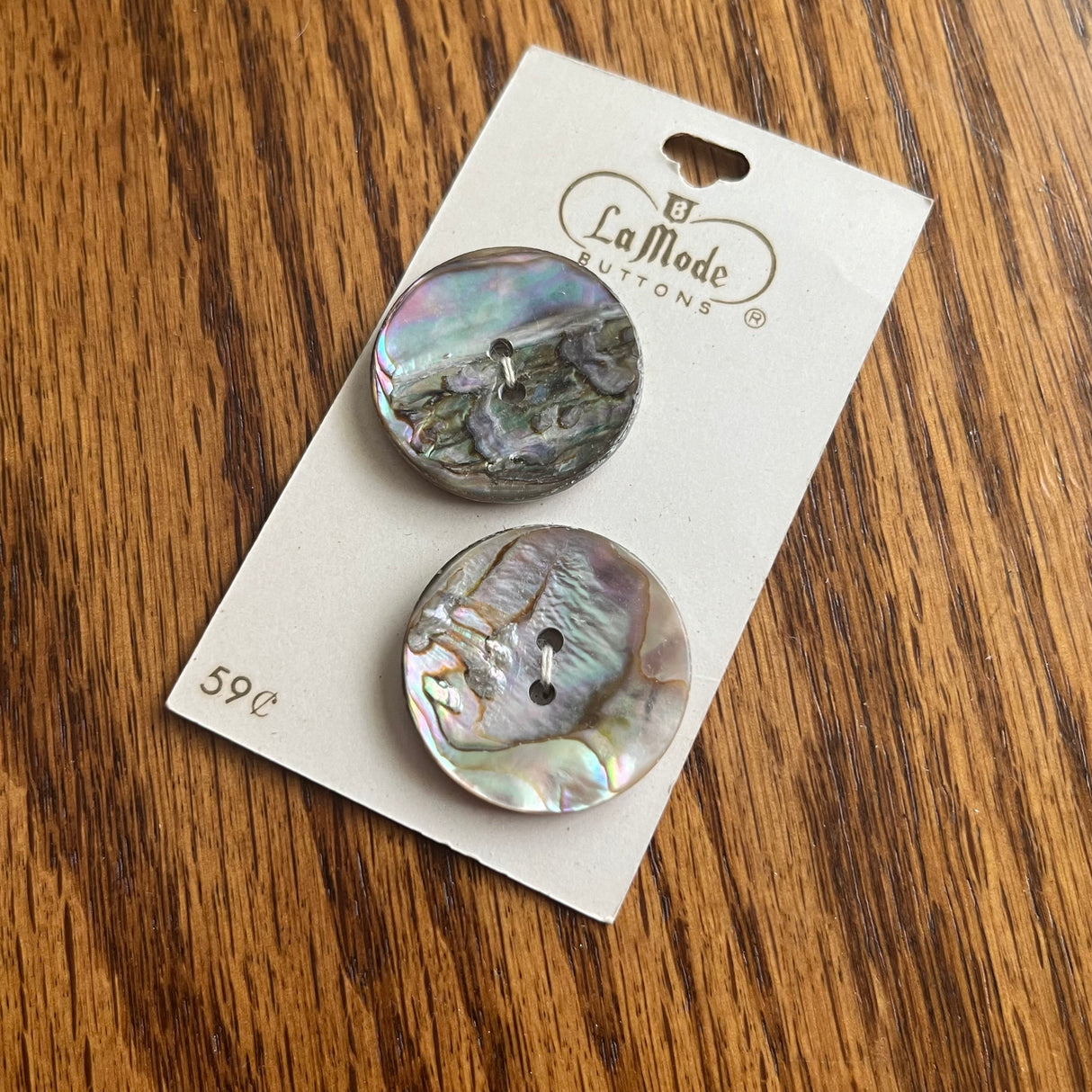 1970’s La Mode Mother of Pearl Buttons - Opalescent - Set of 2 - Size 44 - 1 1/8" - on card