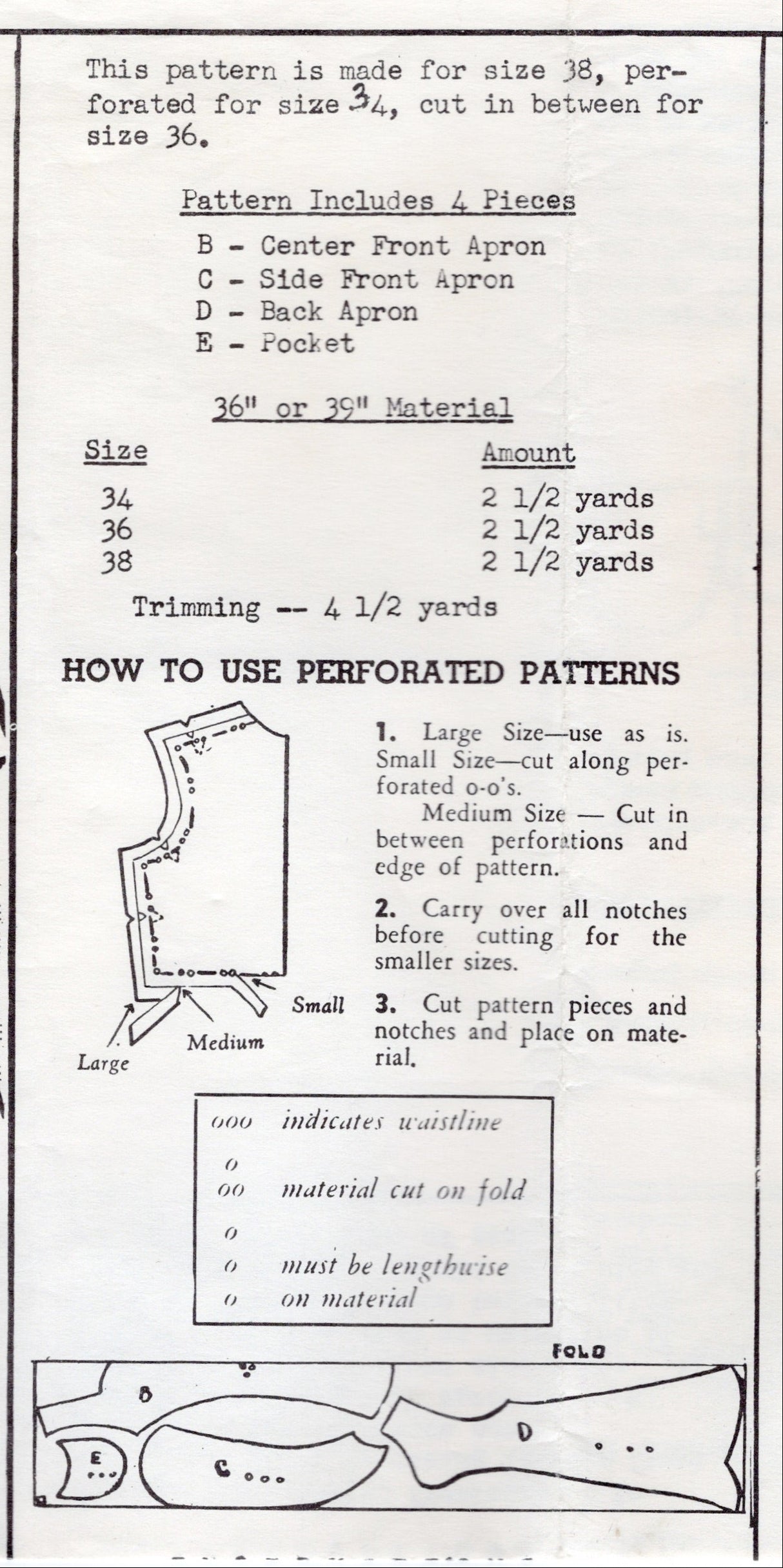 1950's Grit Princess line Apron Pattern - Bust 34-38" - No. 5664