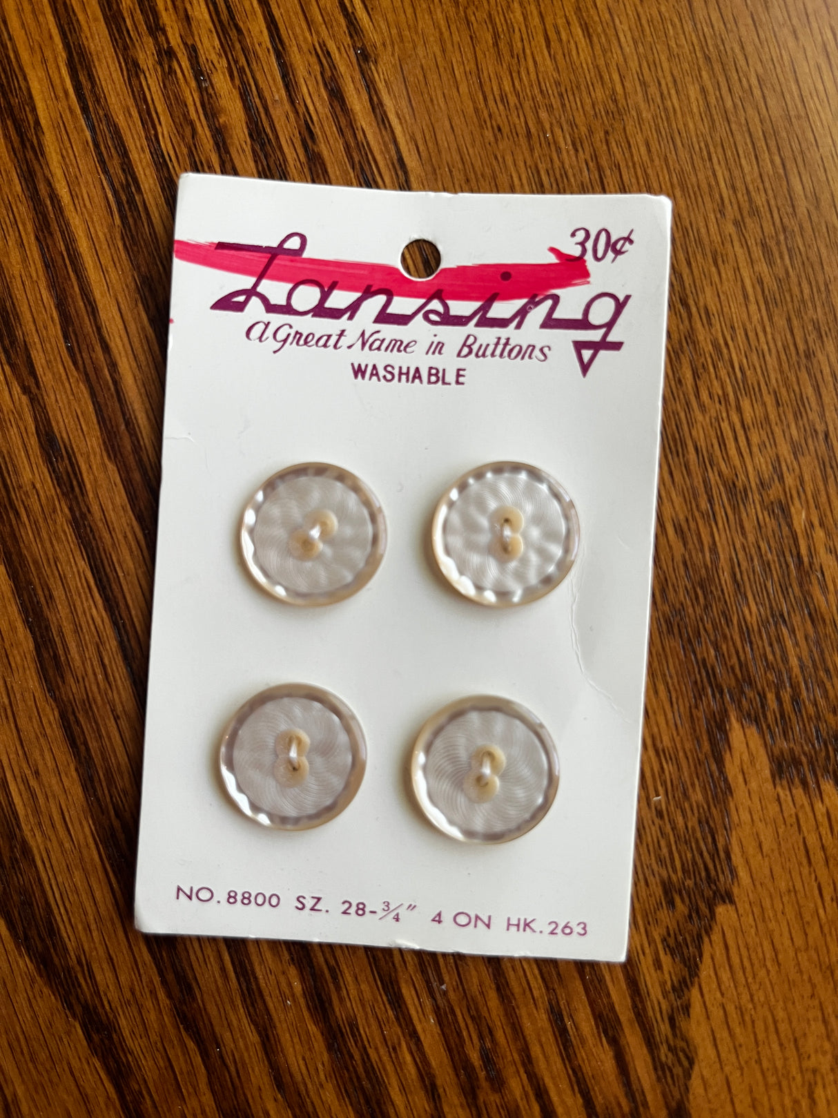 1970’s Lansing Off White Carved Plastic Buttons - Set of 4 - 3/4” - on card