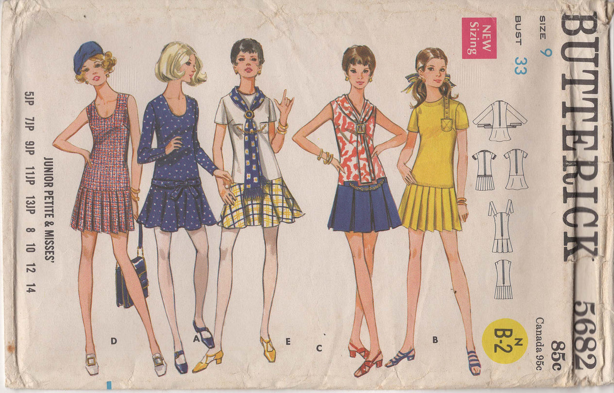 1960’s Butterick Drop Waist Dress Pattern - Bust 33" - No. 5682