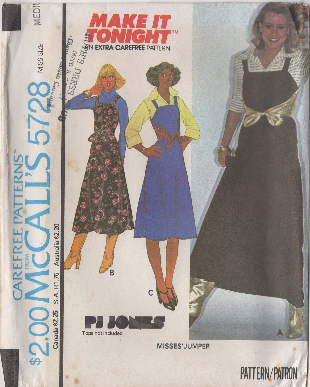 1970's McCall's Jumper Wrap Dress Pattern - Bust 36-38 - No. 5728