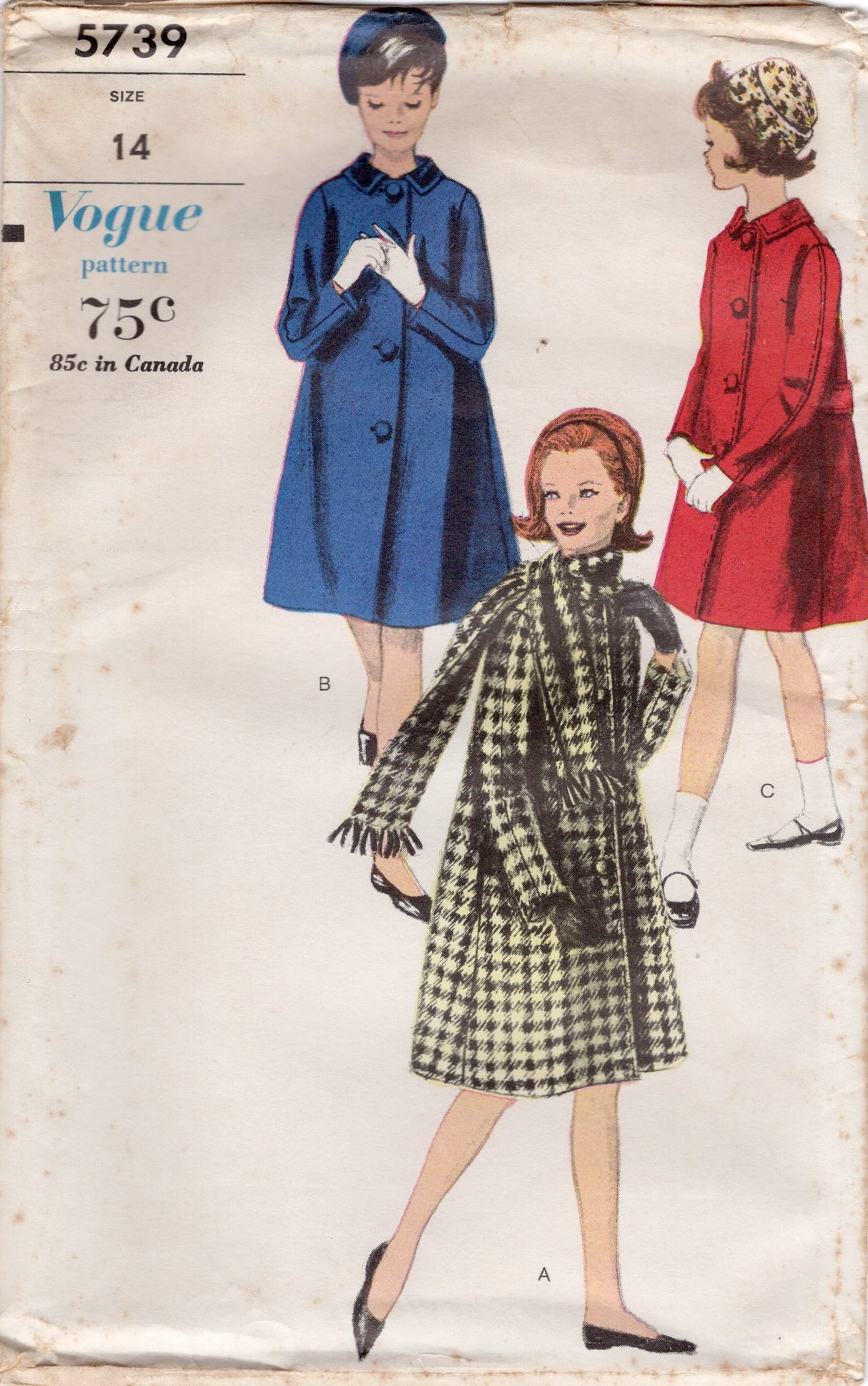 1960's Vogue Child's Coat and Scarf Pattern - Bust 32" - No. 5739